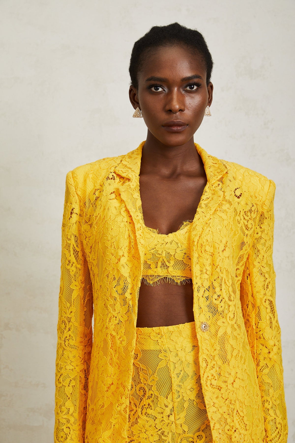 Géraldine Yellow Frayed Floral Lace Matching Set