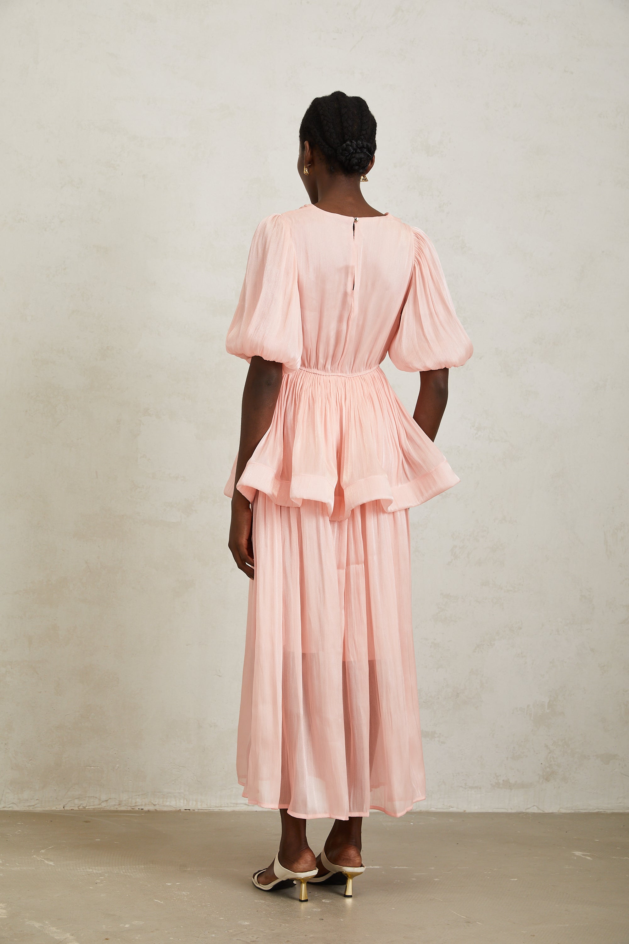Joyanna Pink Pleated Glossy Maxi Dress (Final Sale-US Only)
