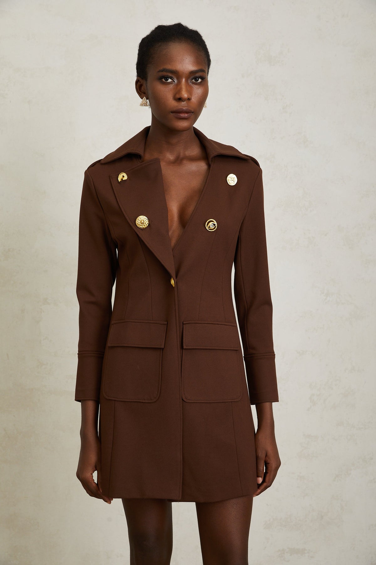 Lison Brown Notched Lapel Trench Coat