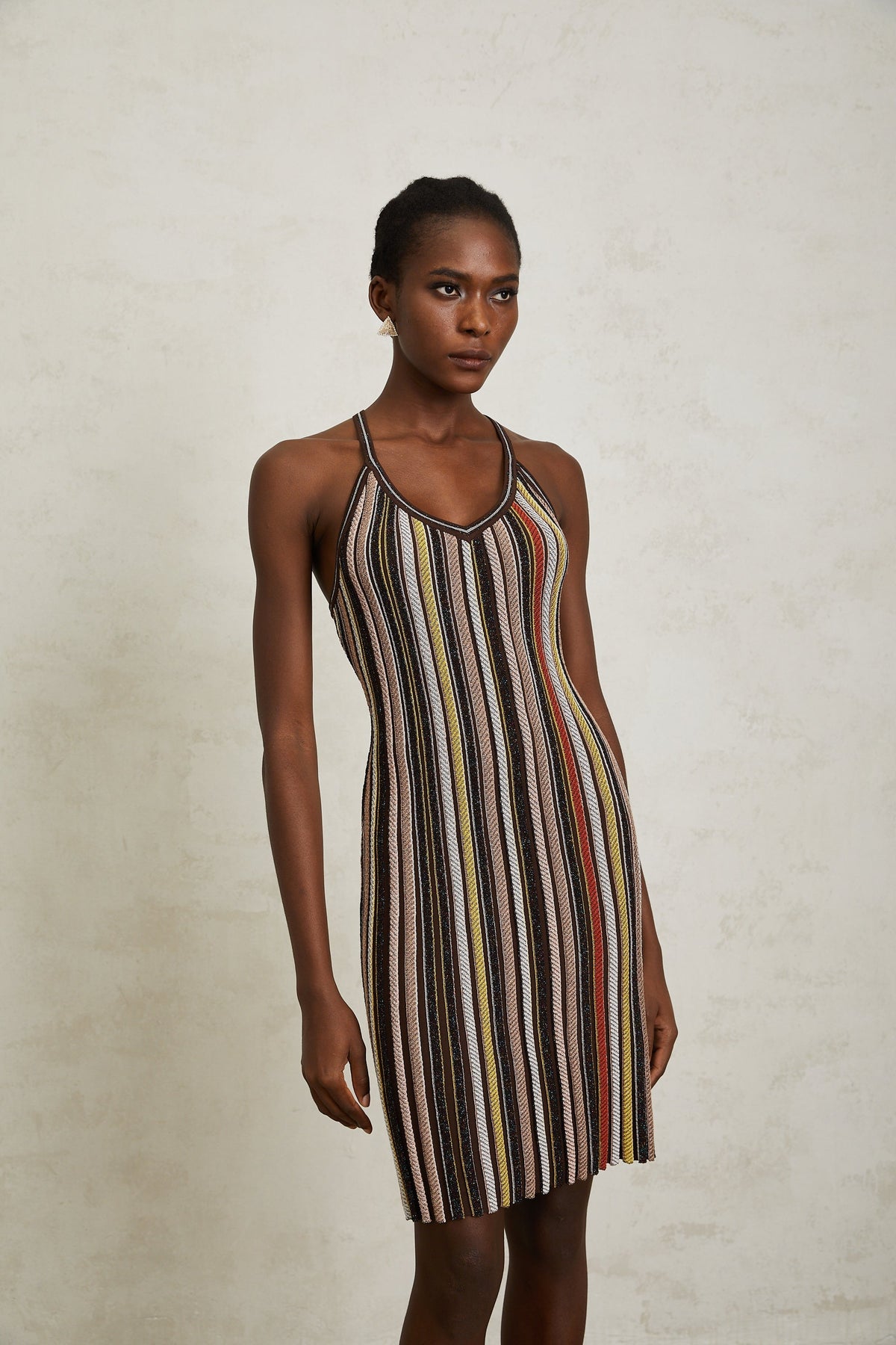 Harper Brown Striped Knit Mini Dress
