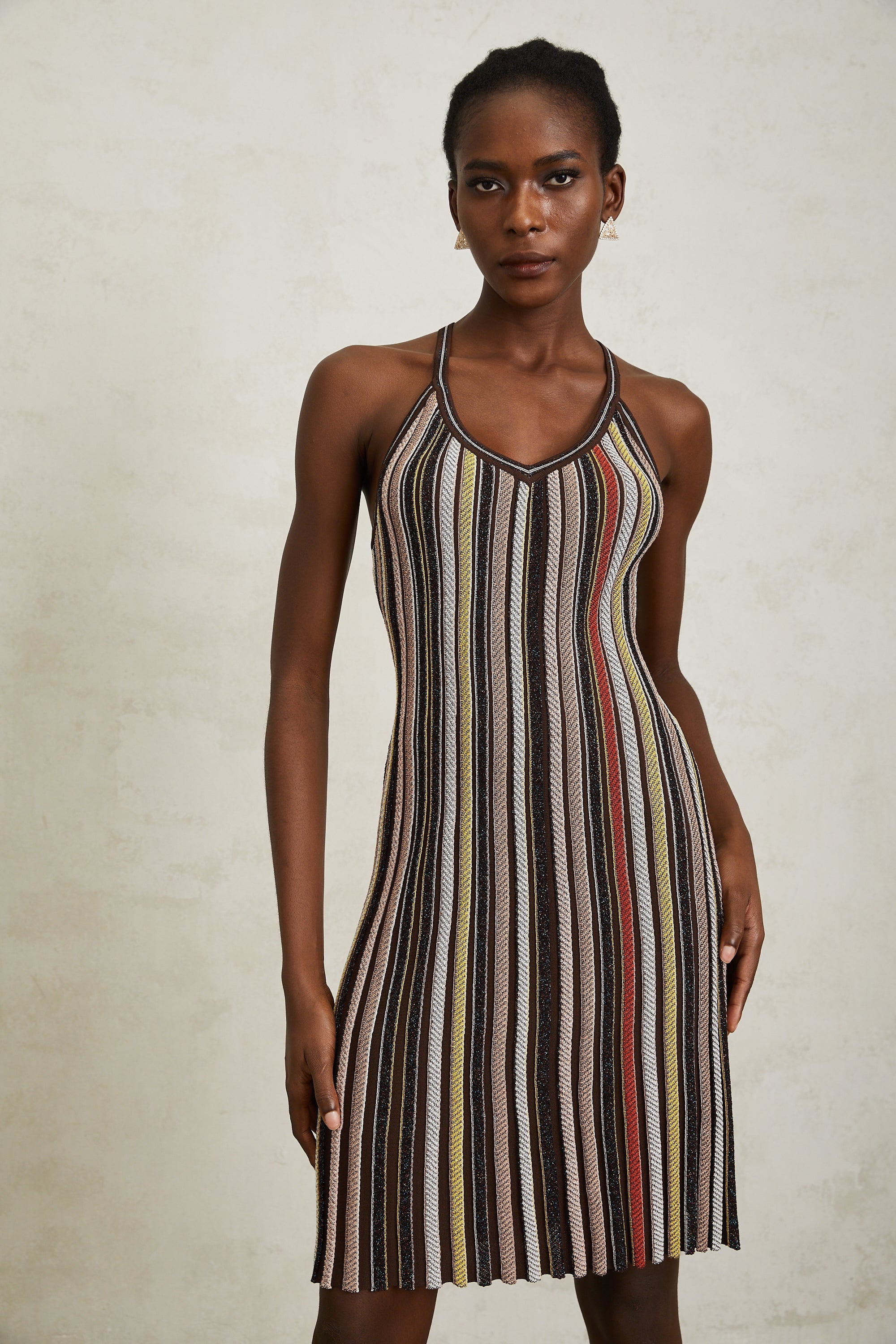 Harper Brown Striped Knit Mini Dress