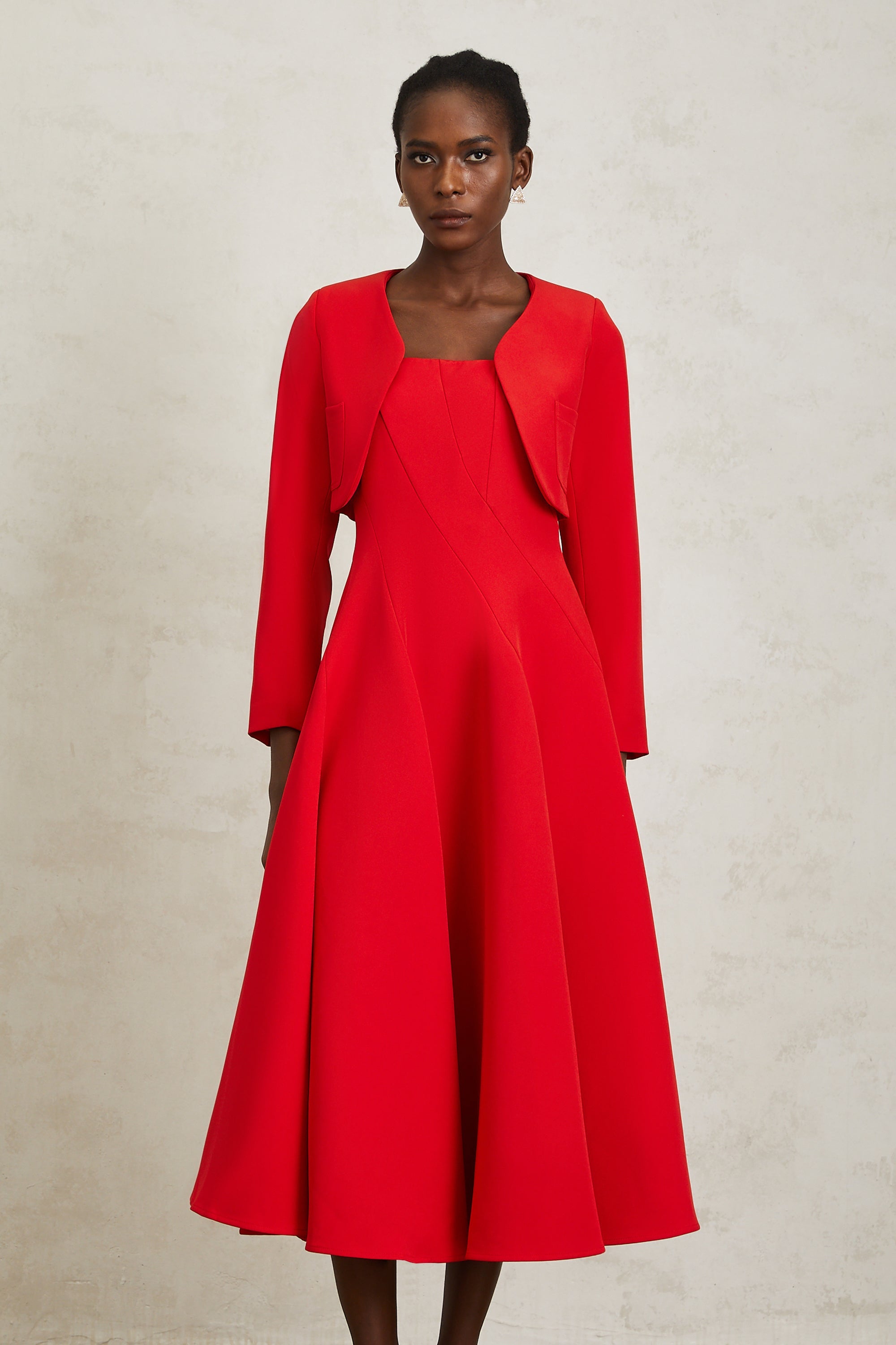 Patricia Red Cropped Jacket & Dress Set (Final Sale-US Only)