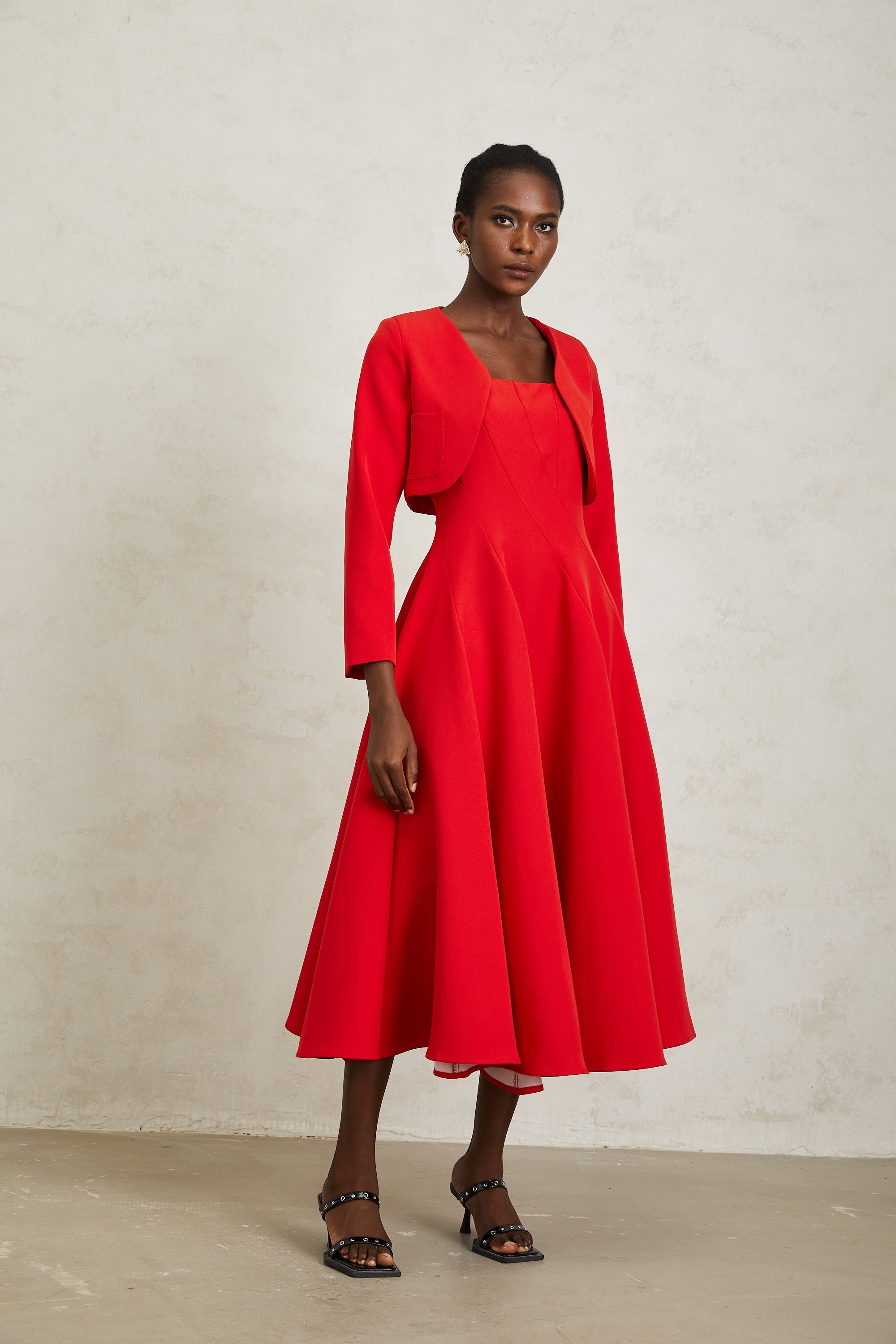 Patricia Red Cropped Jacket & Dress Set (Final Sale-US Only)