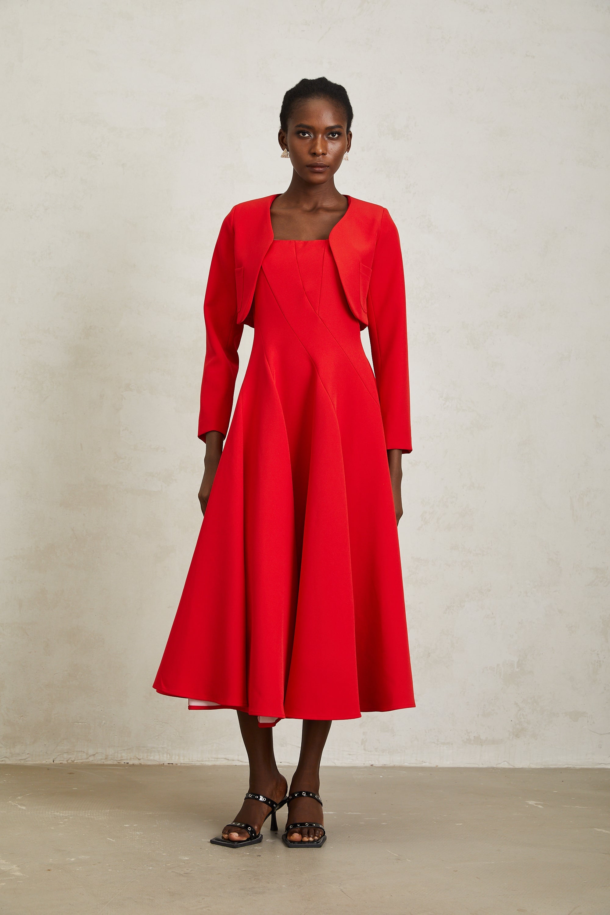Patricia Red Cropped Jacket & Dress Set (Final Sale-US Only)