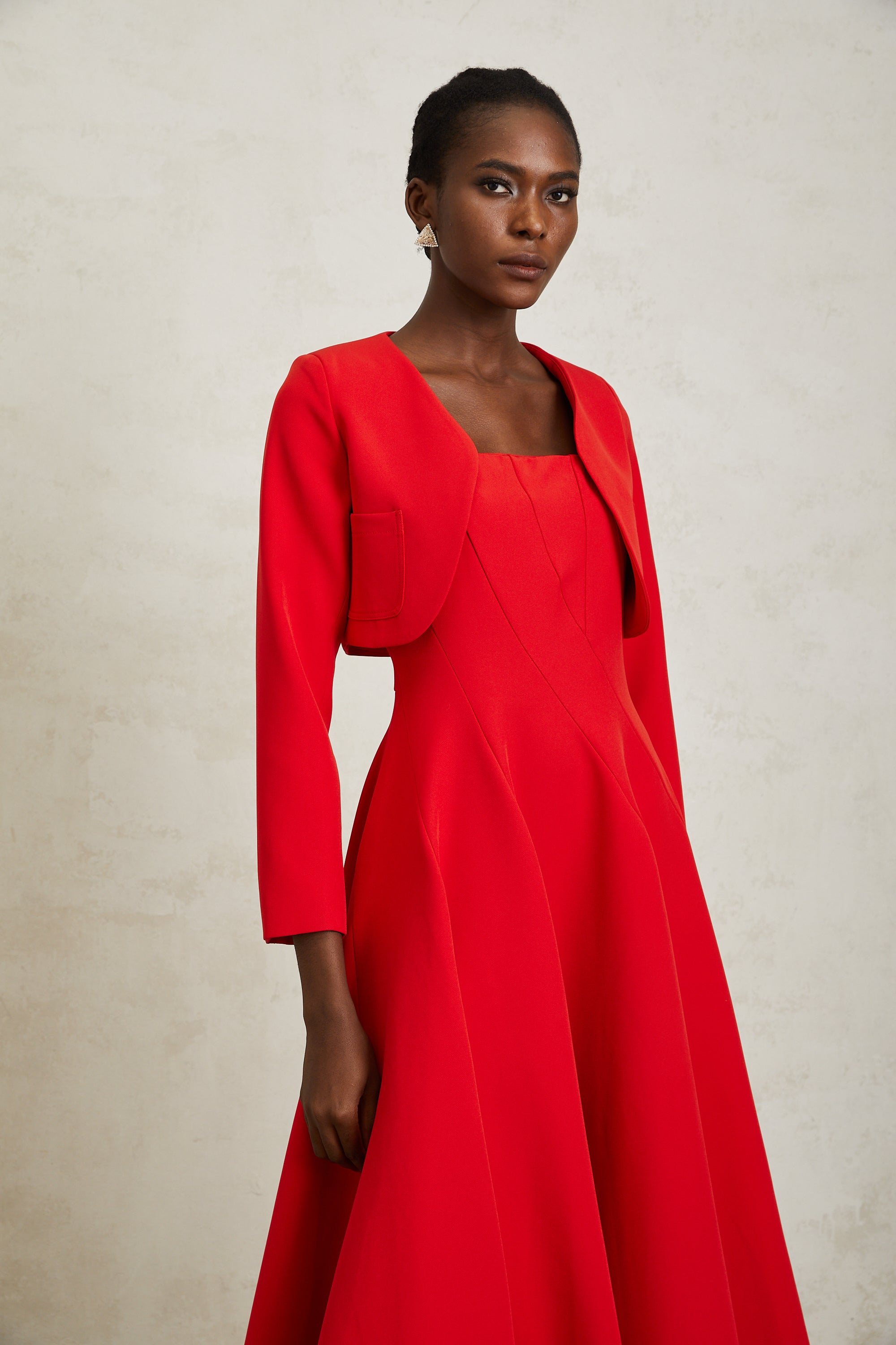 Patricia Red Cropped Jacket & Dress Set