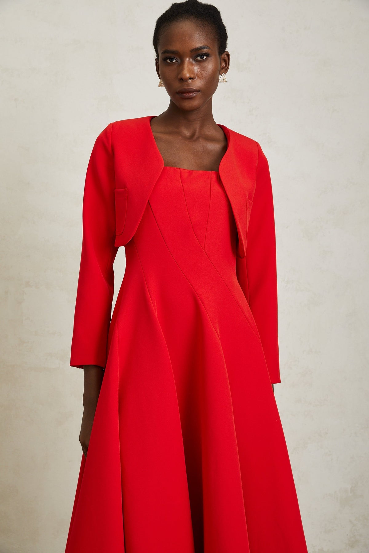 Patricia Red Cropped Jacket & Dress Set (Final Sale-US Only)