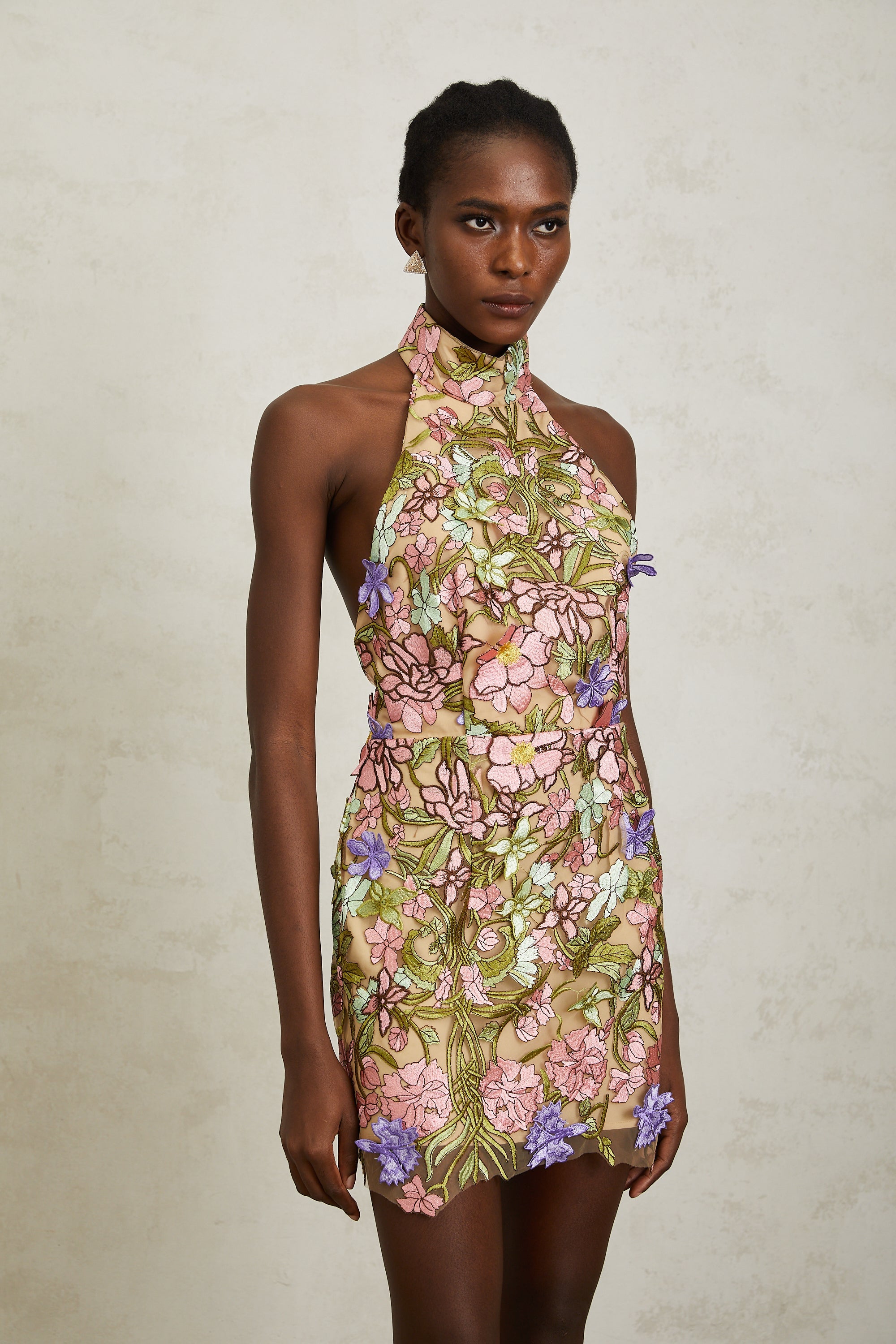 Consuelo Green Floral Embroidered Mesh Mini Dress
