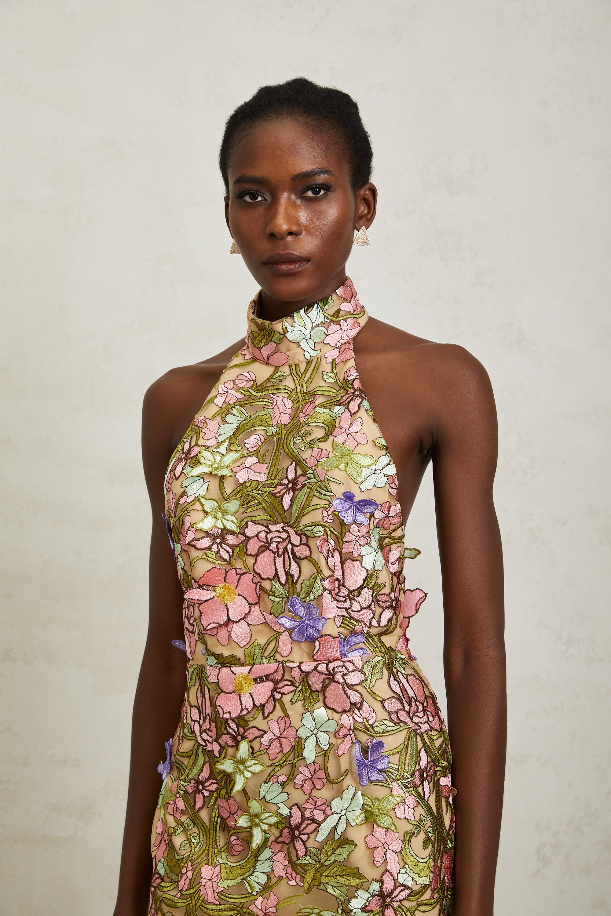 Consuelo Green Floral Embroidered Mesh Mini Dress
