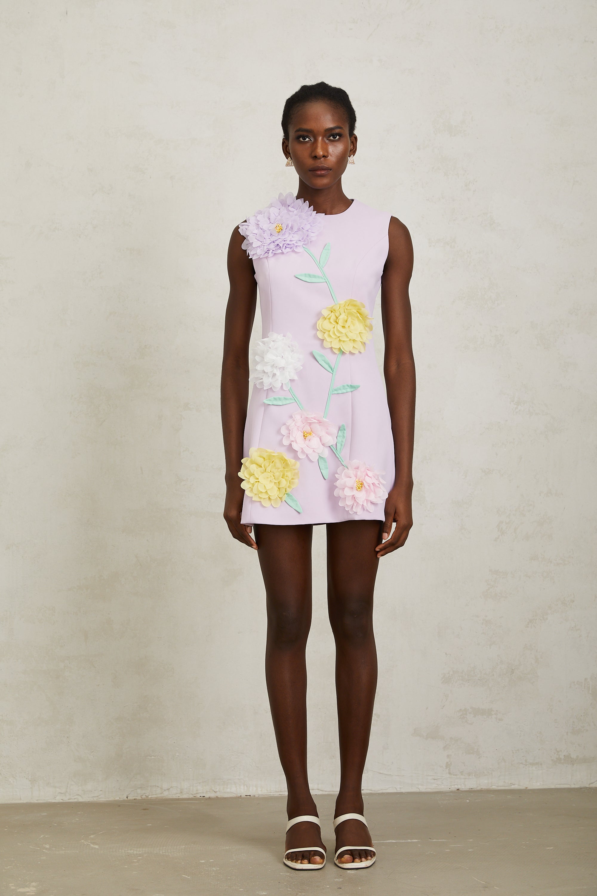 Véronique Purple 3D Petal Sleeveless Mini Dress - purple