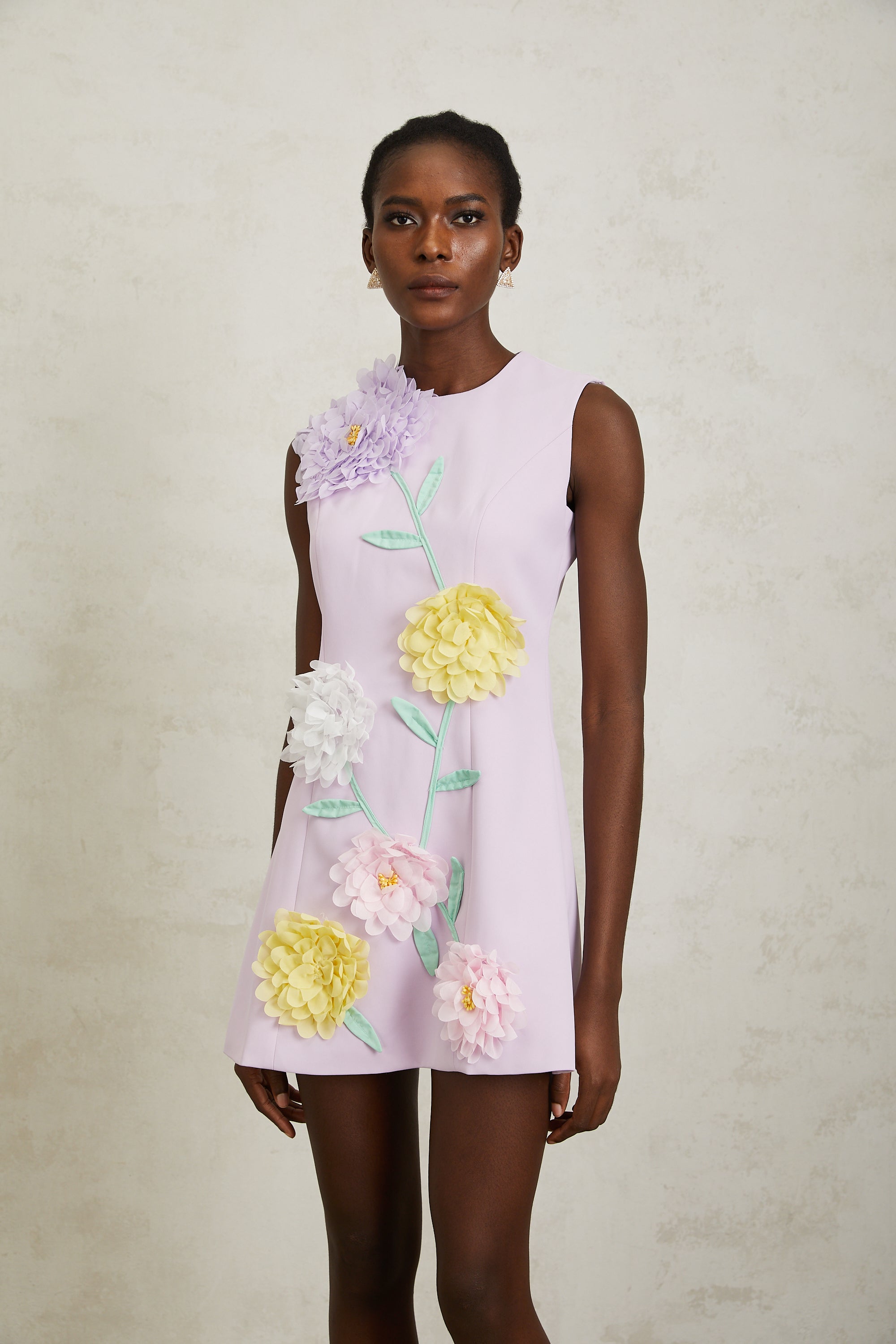 Véronique Purple 3D Petal Sleeveless Mini Dress - purple