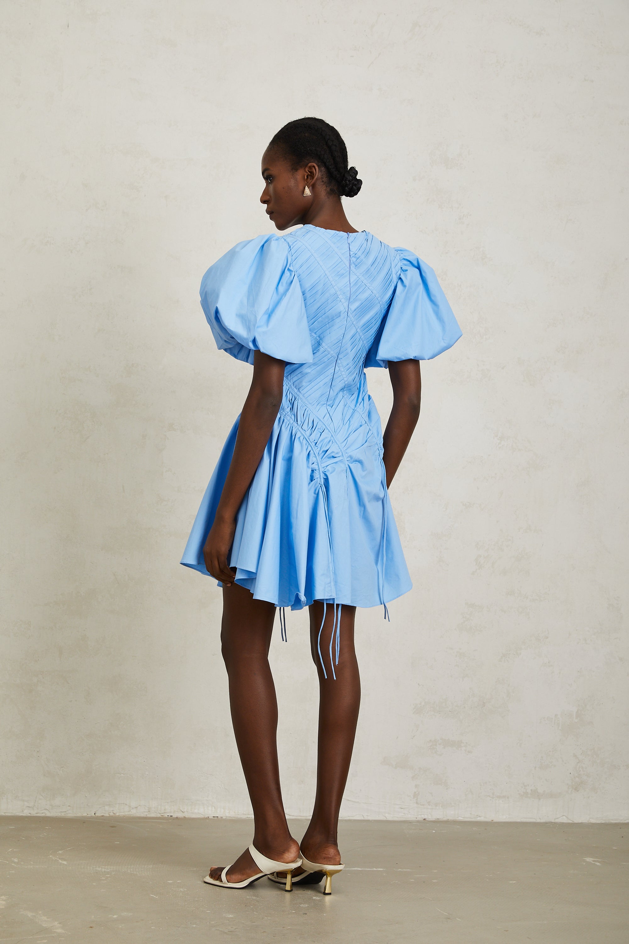 Amaryllis Blue Ruched Drawstring Hem Mini Dress (Final Sale-US Only)