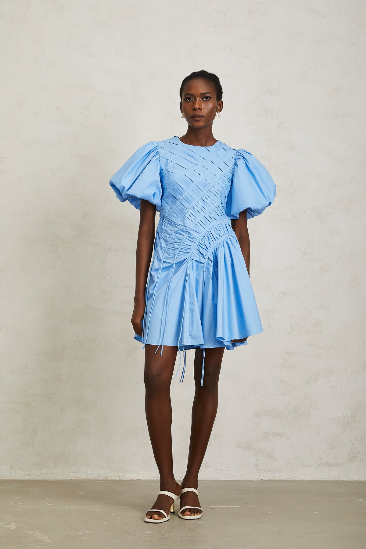 Amaryllis Blue Ruched Drawstring Hem Mini Dress (Final Sale-US Only)