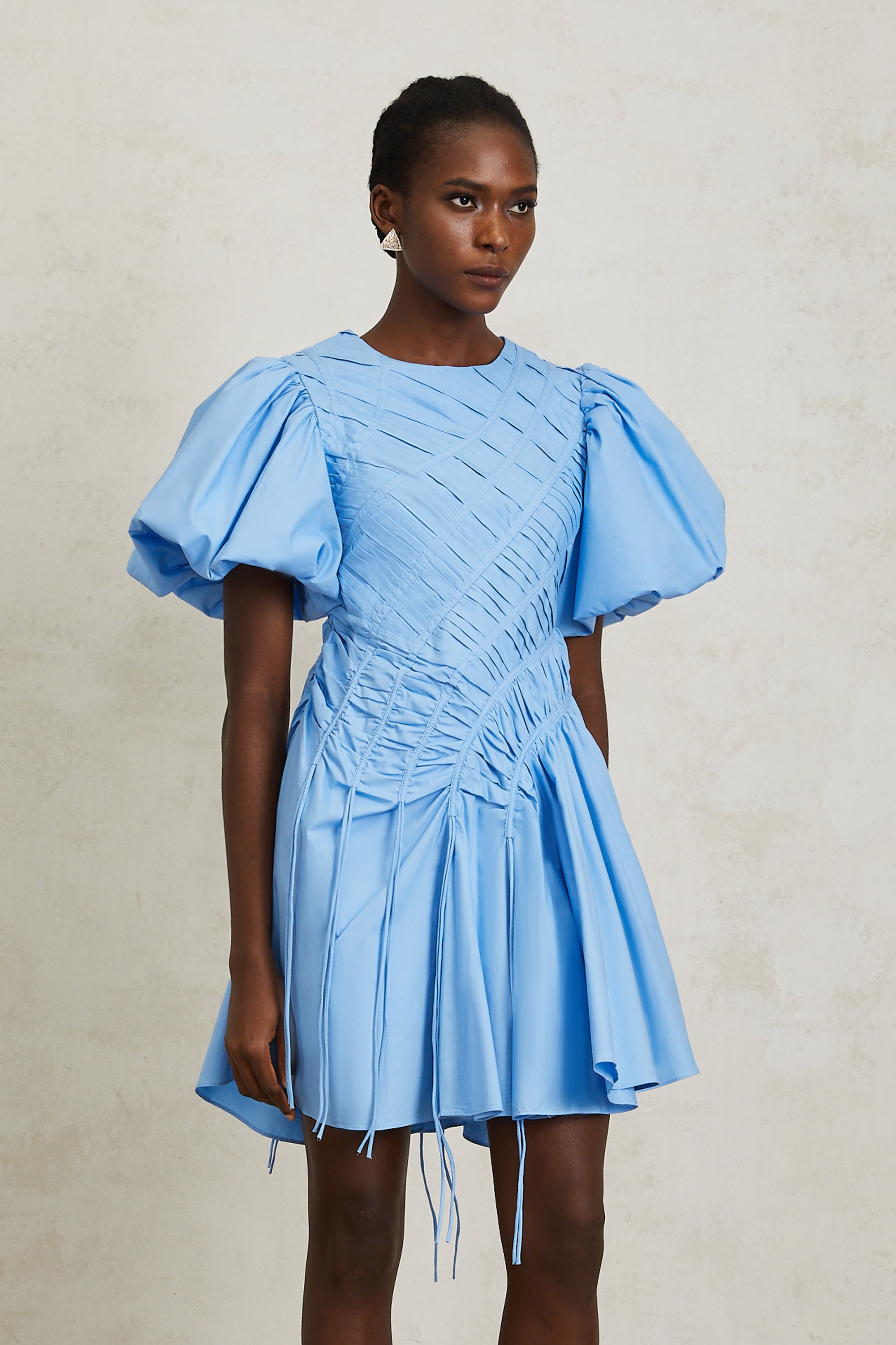 Amaryllis Blue Ruched Drawstring Hem Mini Dress (Final Sale-US Only)