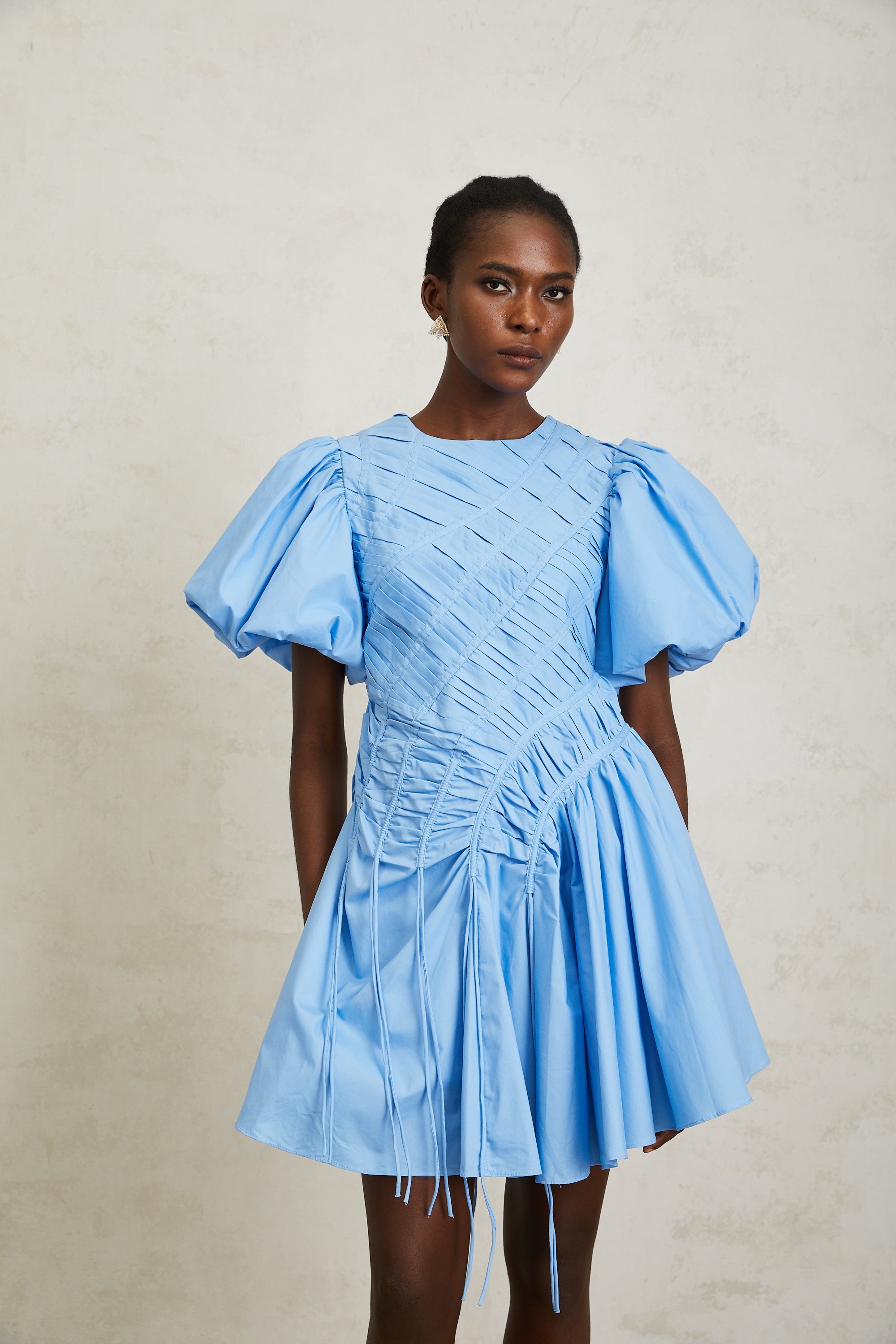 Amaryllis Blue Ruched Drawstring Hem Mini Dress (Final Sale-US Only)