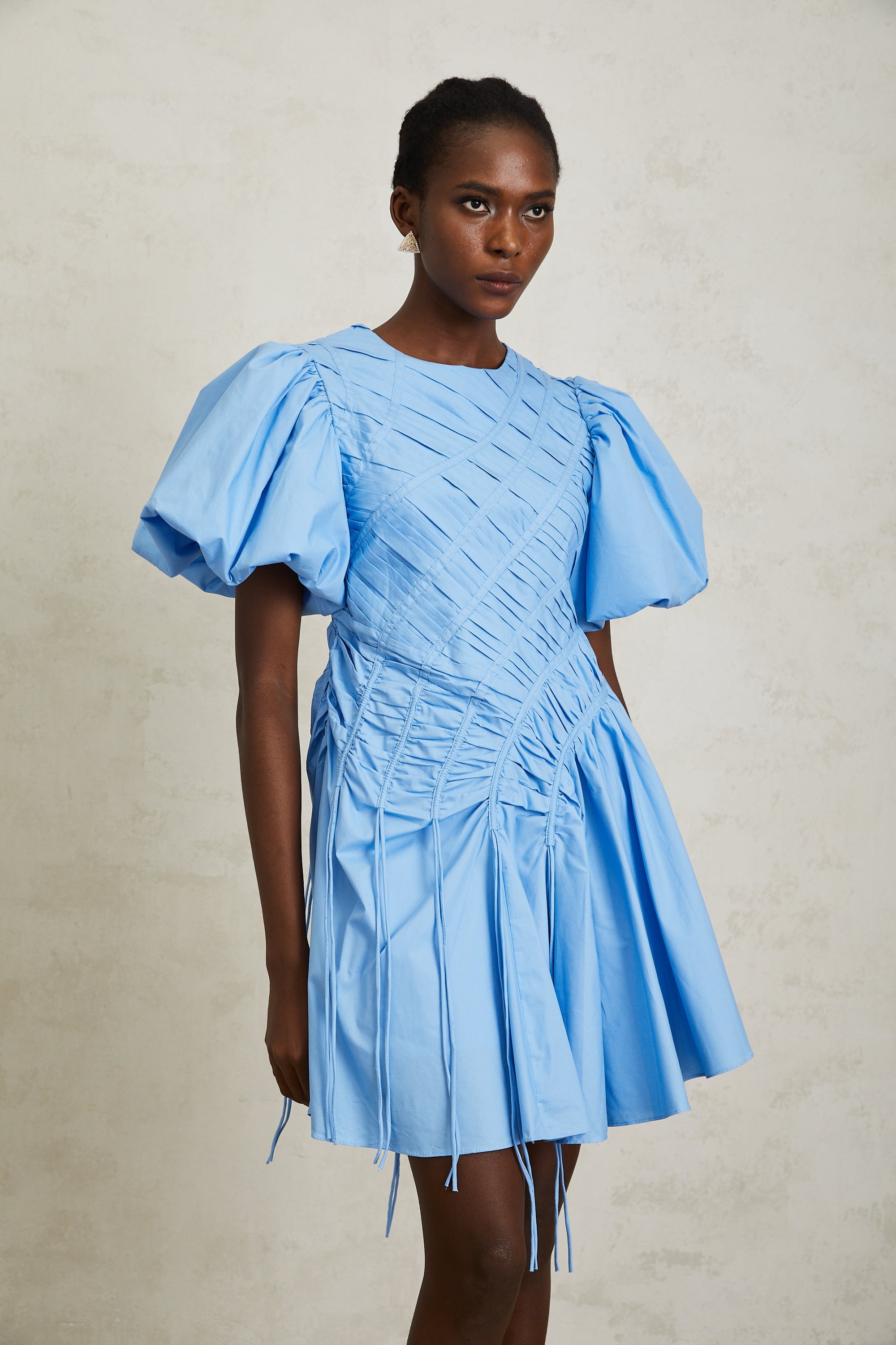 Amaryllis Blue Ruched Drawstring Hem Mini Dress (Final Sale-US Only)