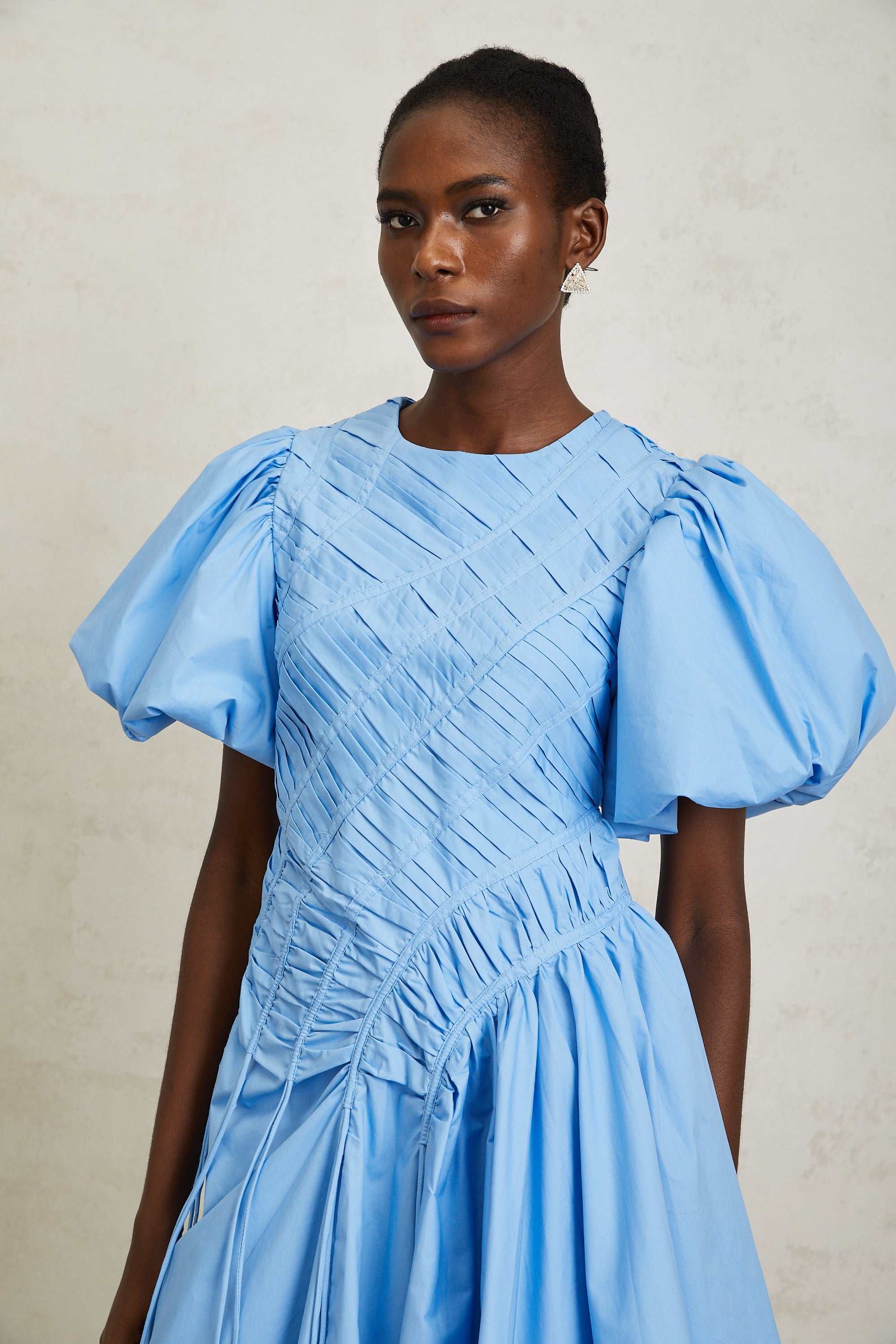 Amaryllis Blue Ruched Drawstring Hem Mini Dress