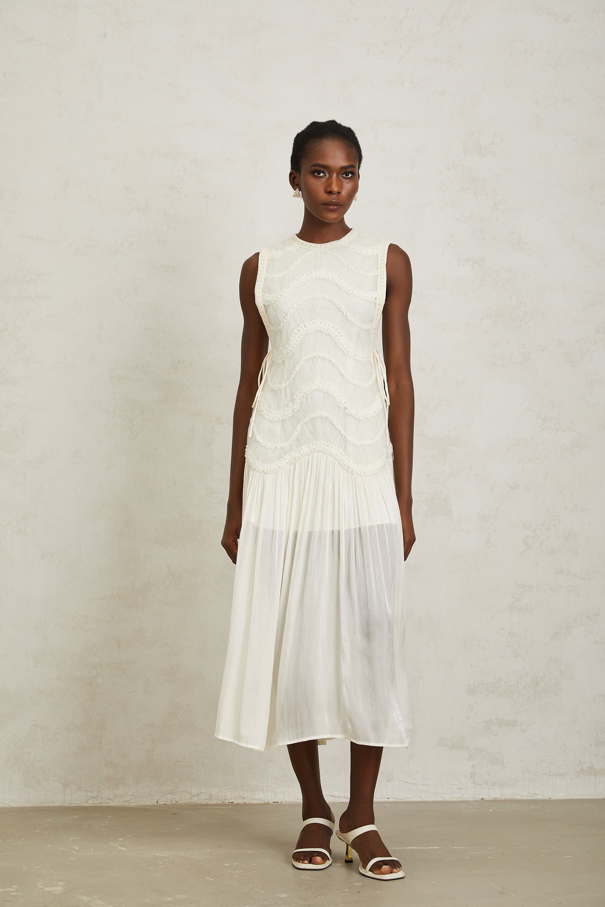 Blanche Off White Floral Crochet Midi Dress