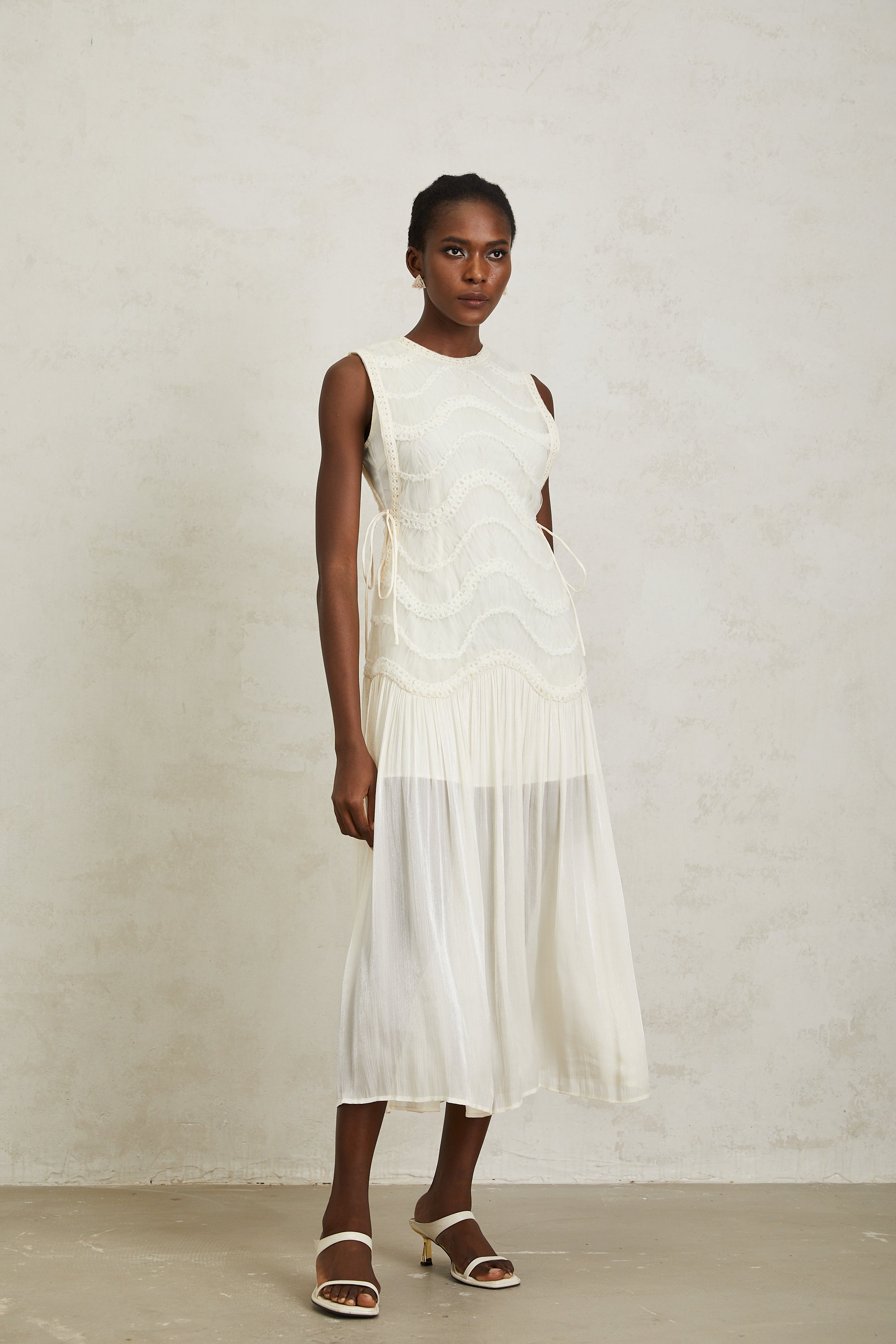 Blanche Off White Floral Crochet Midi Dress