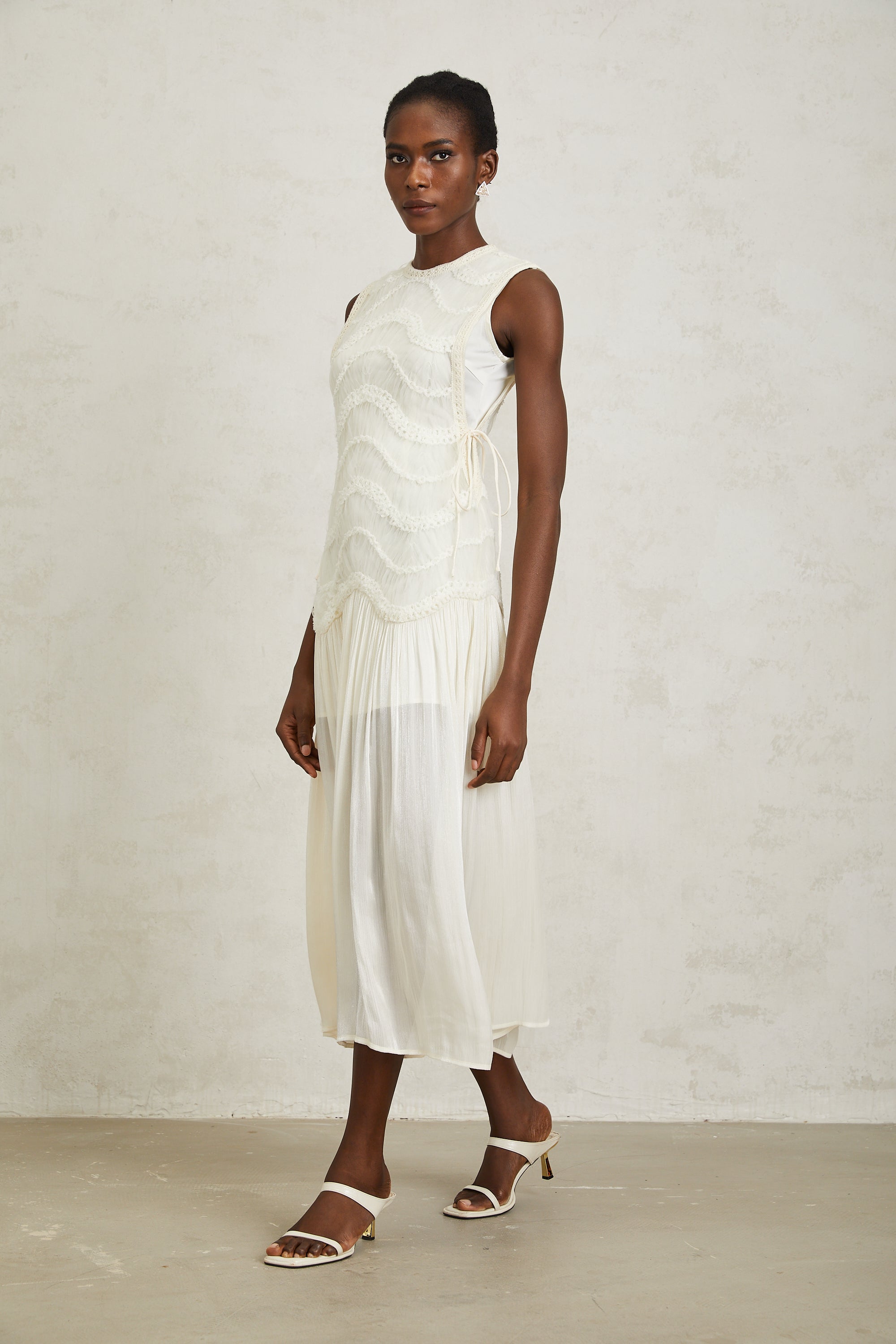 Blanche Off White Floral Crochet Midi Dress