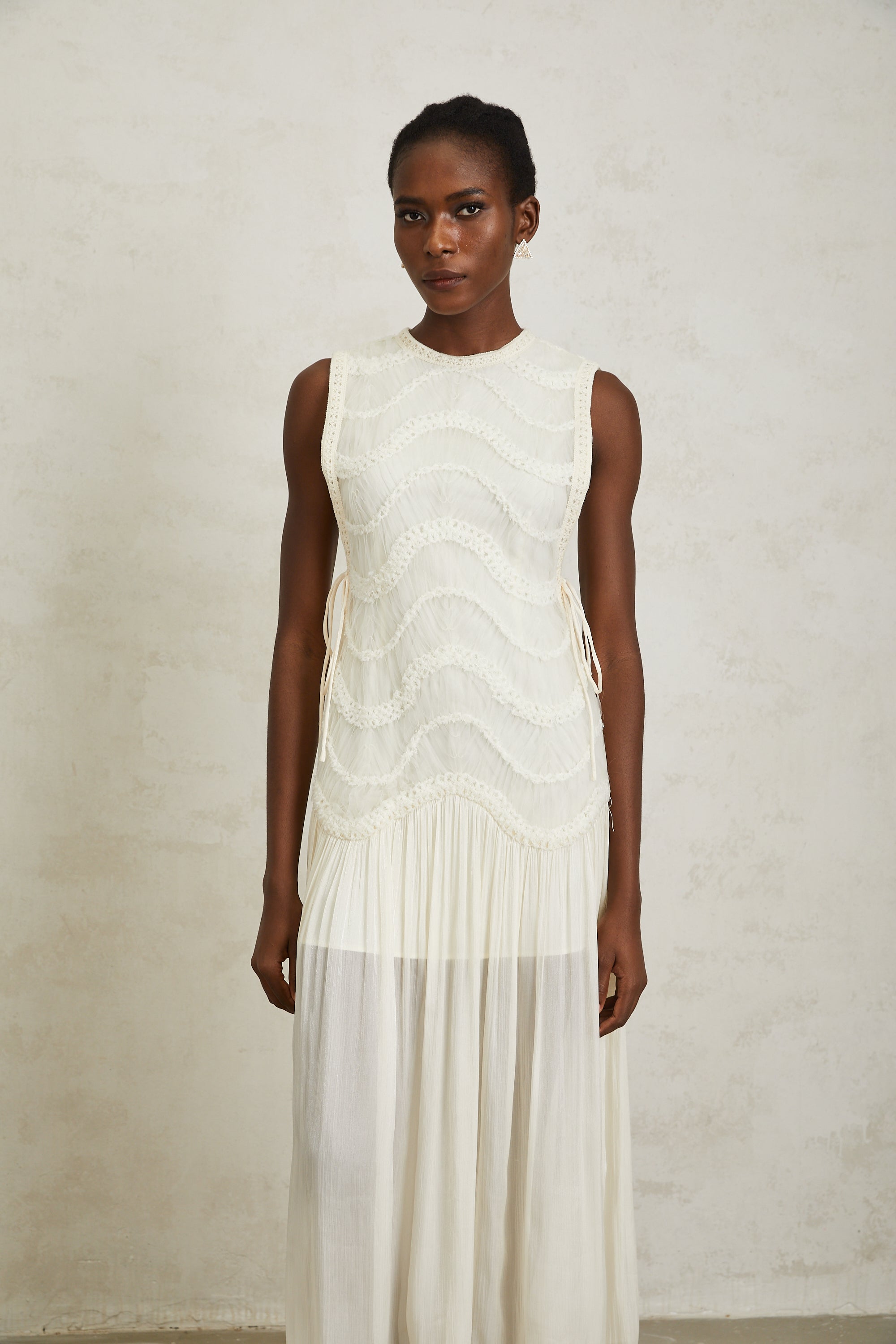 Blanche Off White Floral Crochet Midi Dress