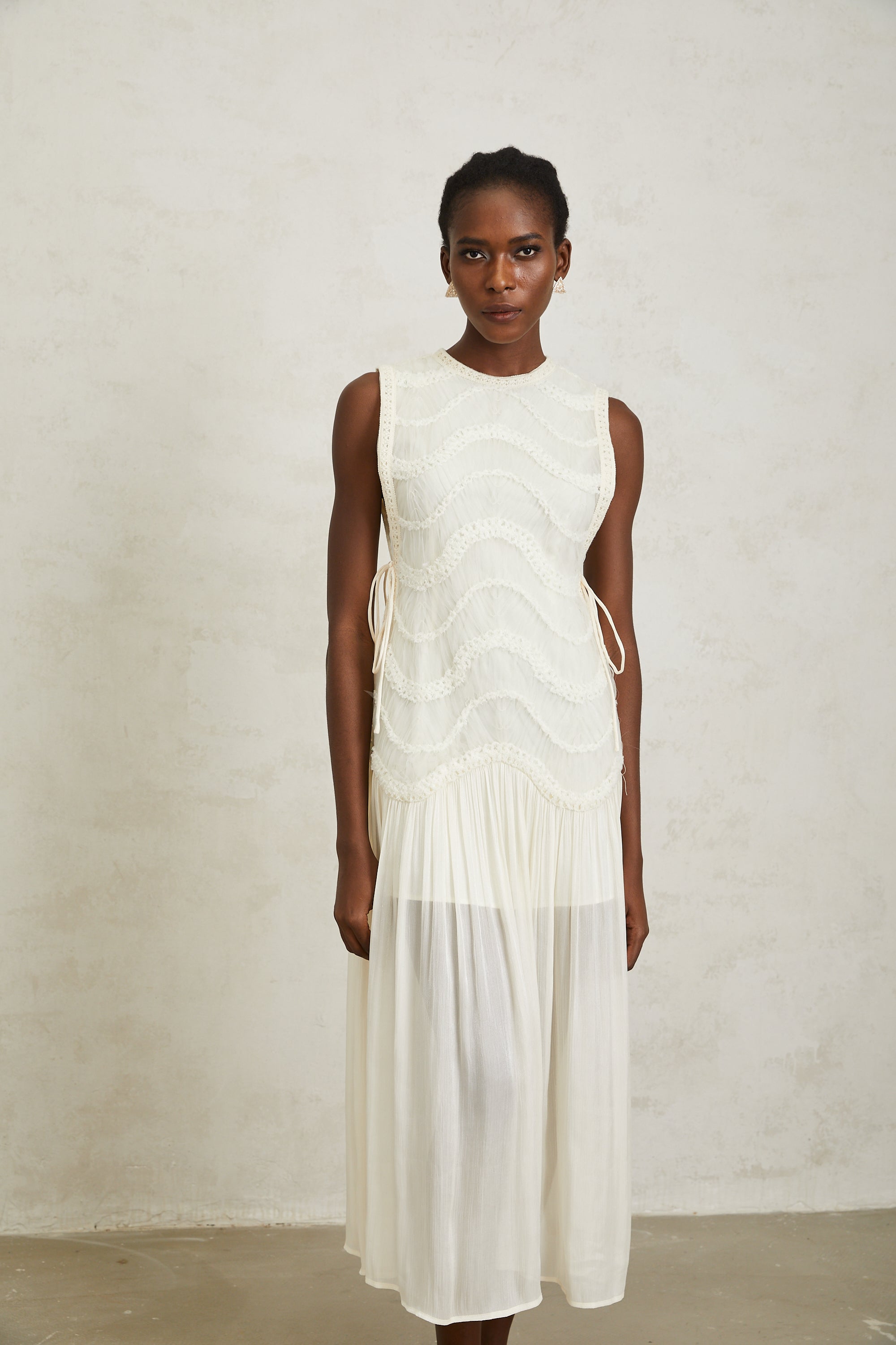 Blanche Off White Floral Crochet Midi Dress