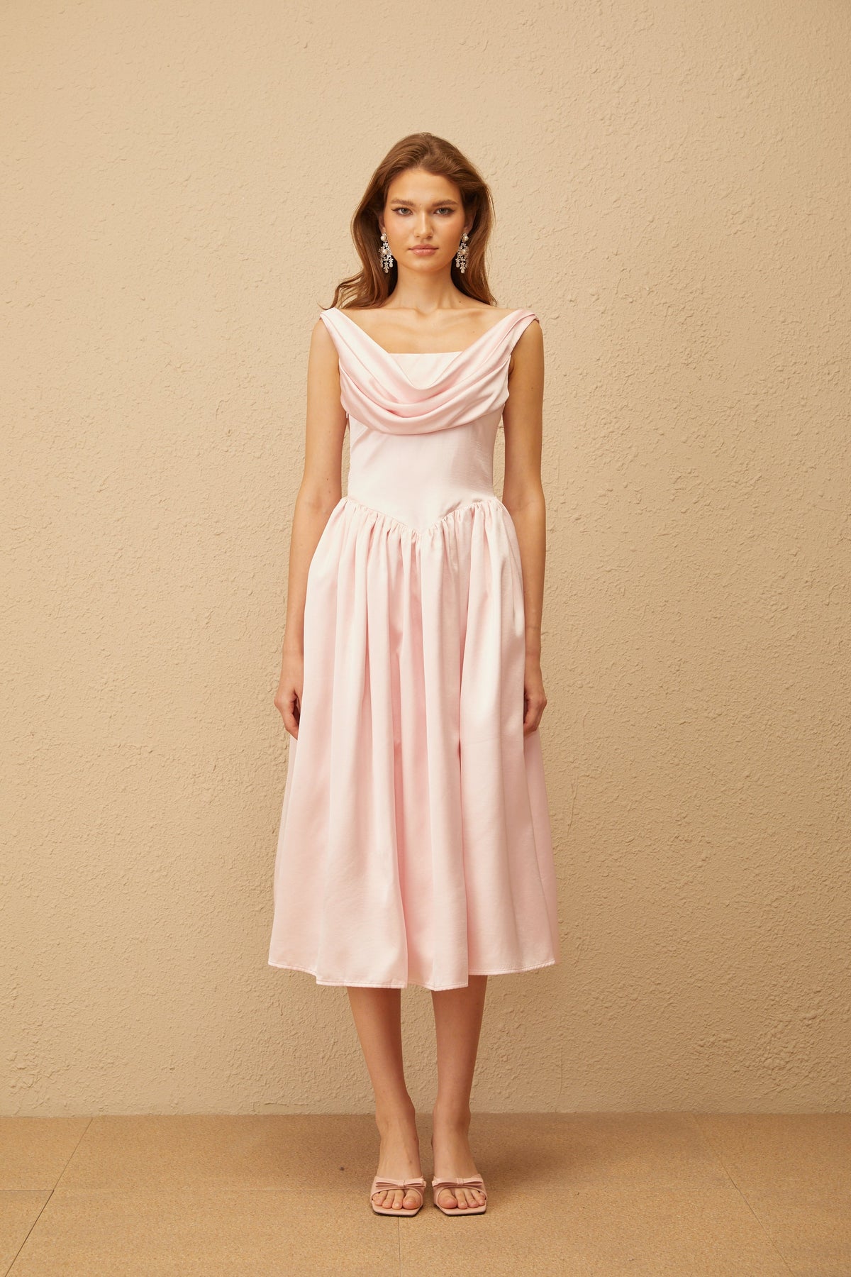 Althéa Pink Cowl Neck Voluminous Midi Dress