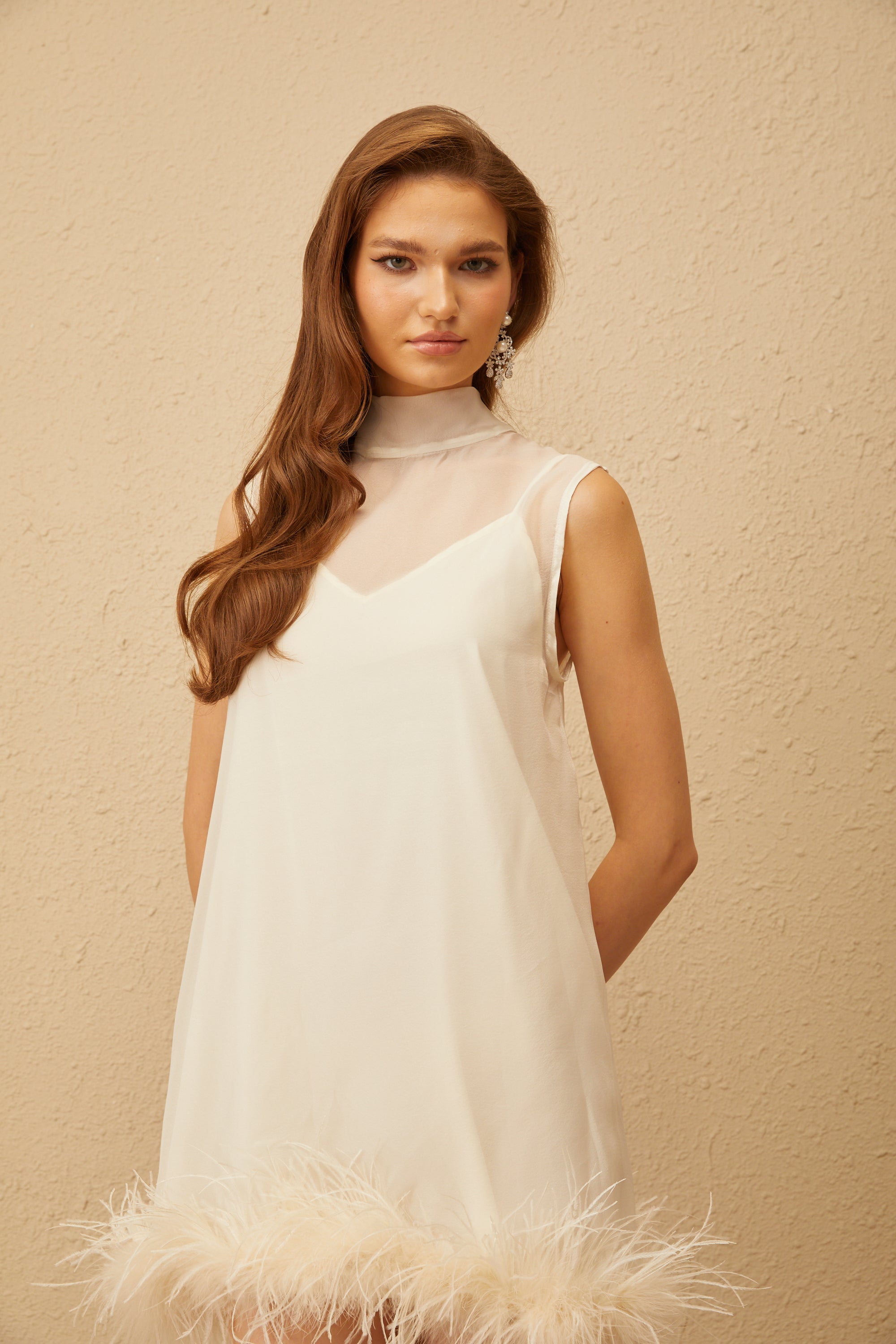 Adrienne White Feather Trim Mini Dress (Final Sale-US Only)