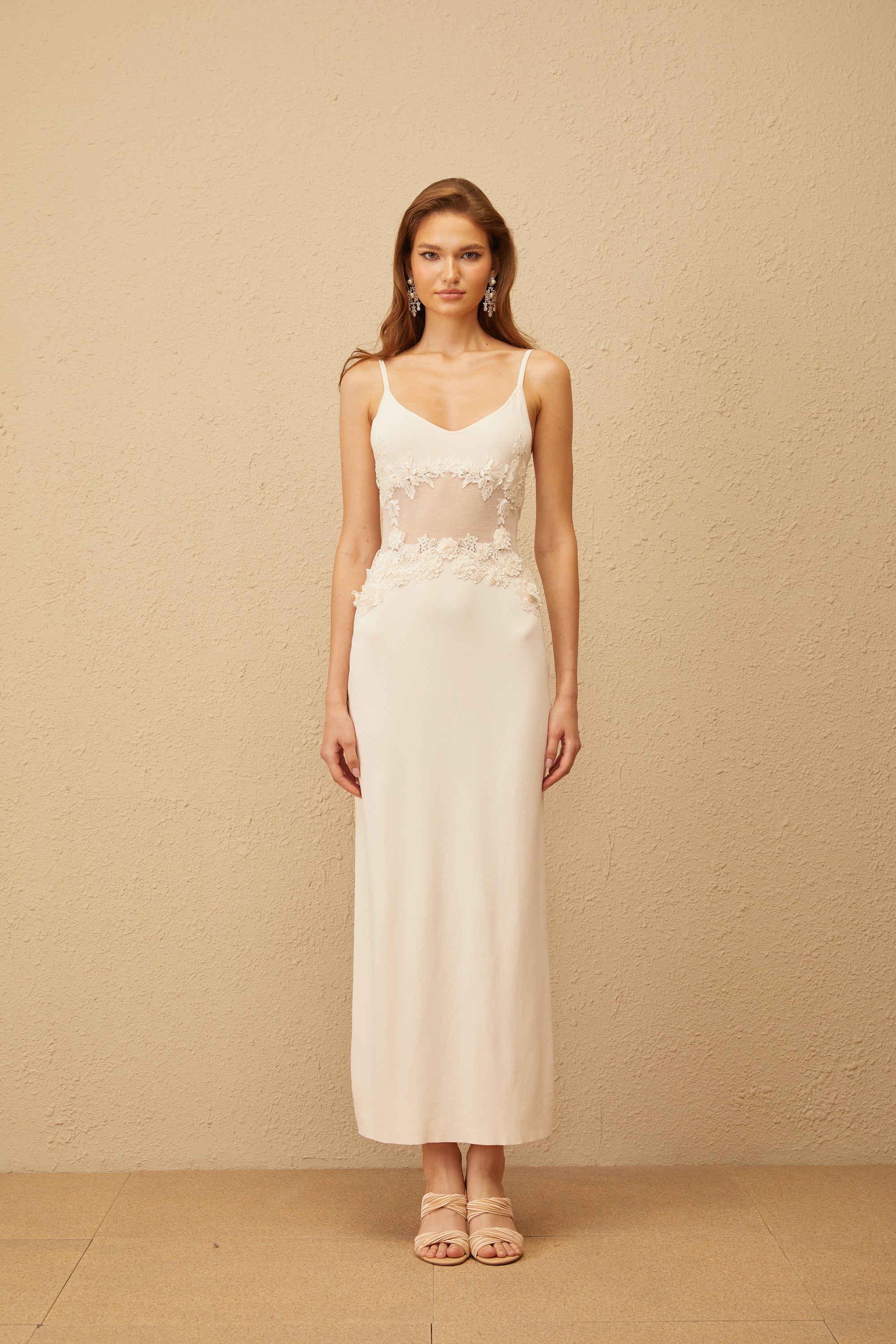 Uxue Off White Floral Embroidered Knit Maxi Dress