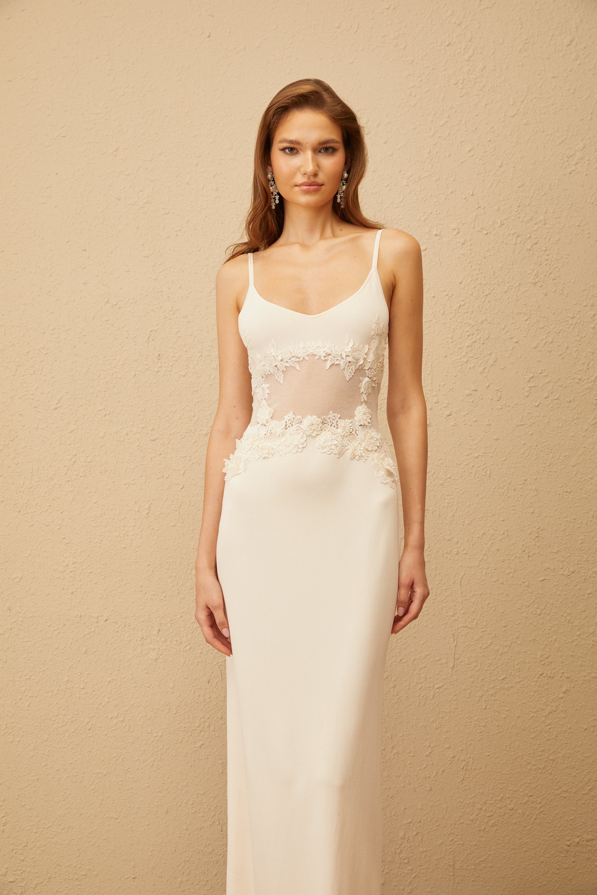 Uxue Off White Floral Embroidered Knit Maxi Dress