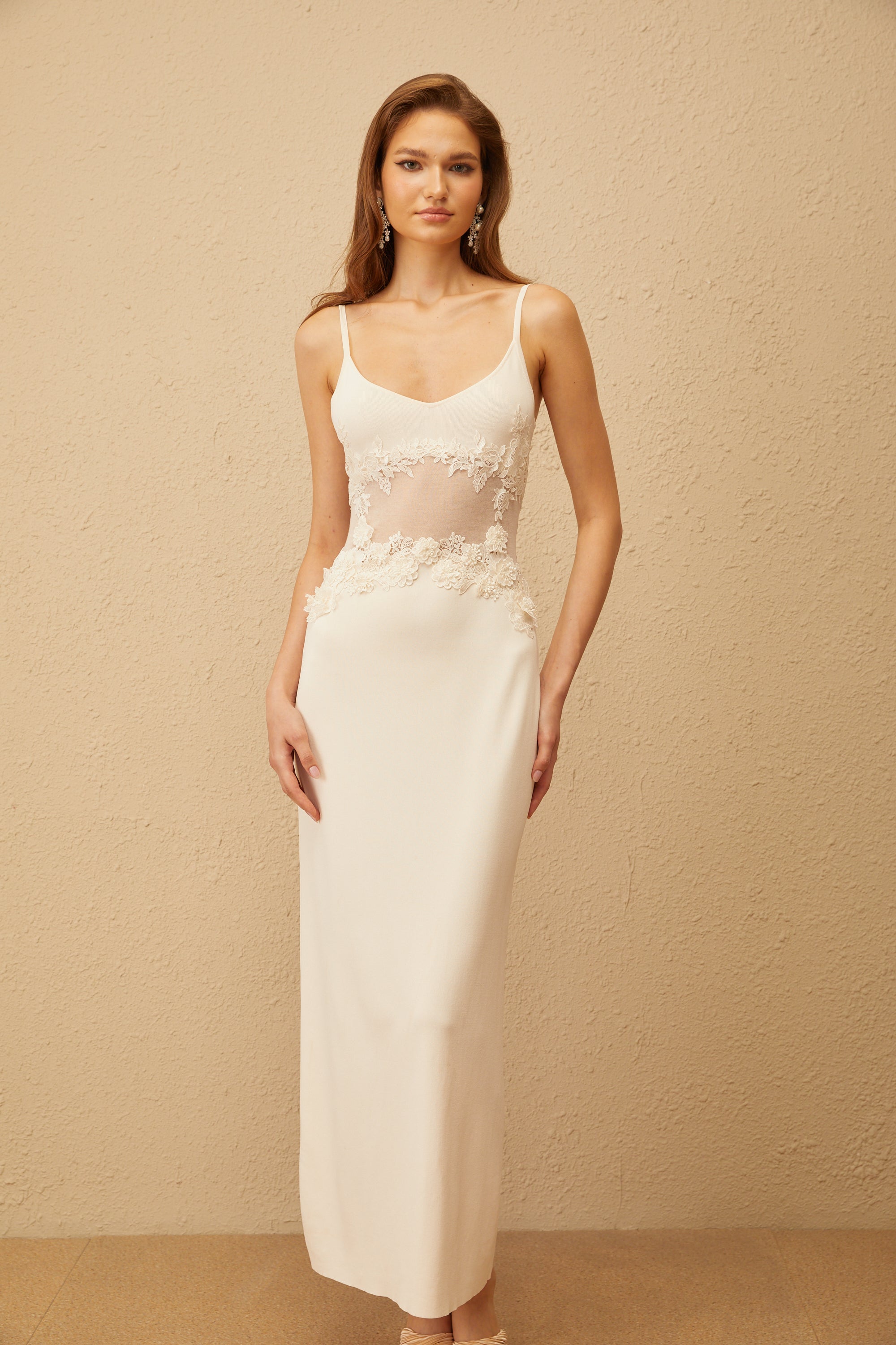 Uxue Off White Floral Embroidered Knit Maxi Dress