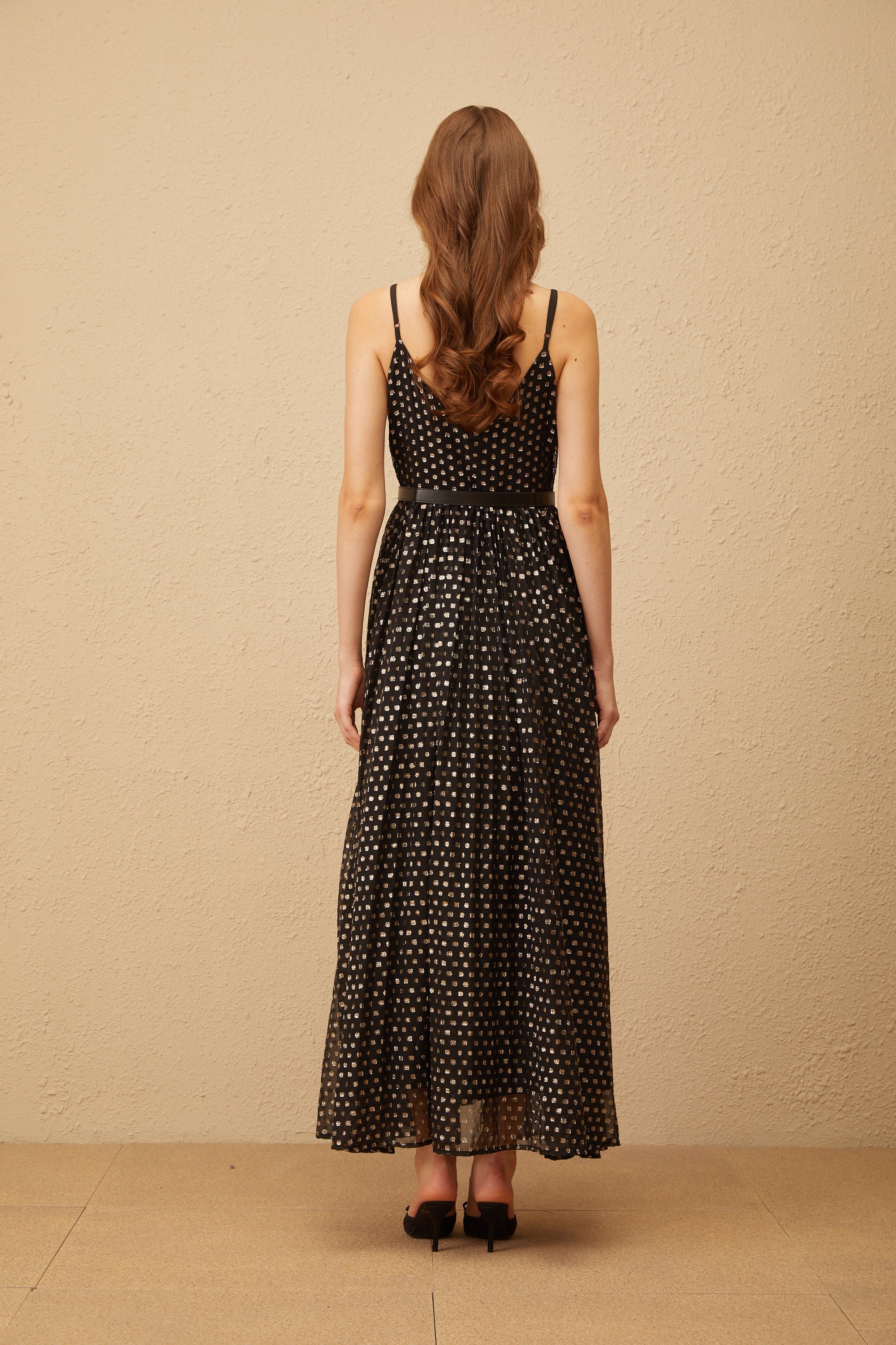 Aloïse Black Polka Dot Pleated Midi Dress (Final Sale)