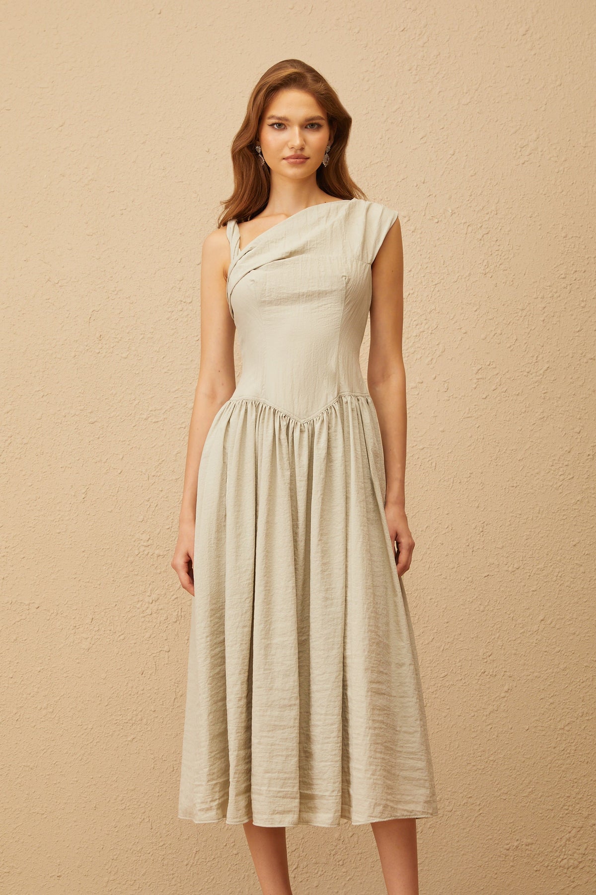 Thorne Bean Green Asymmetrical Midi Dress (Final Sale)