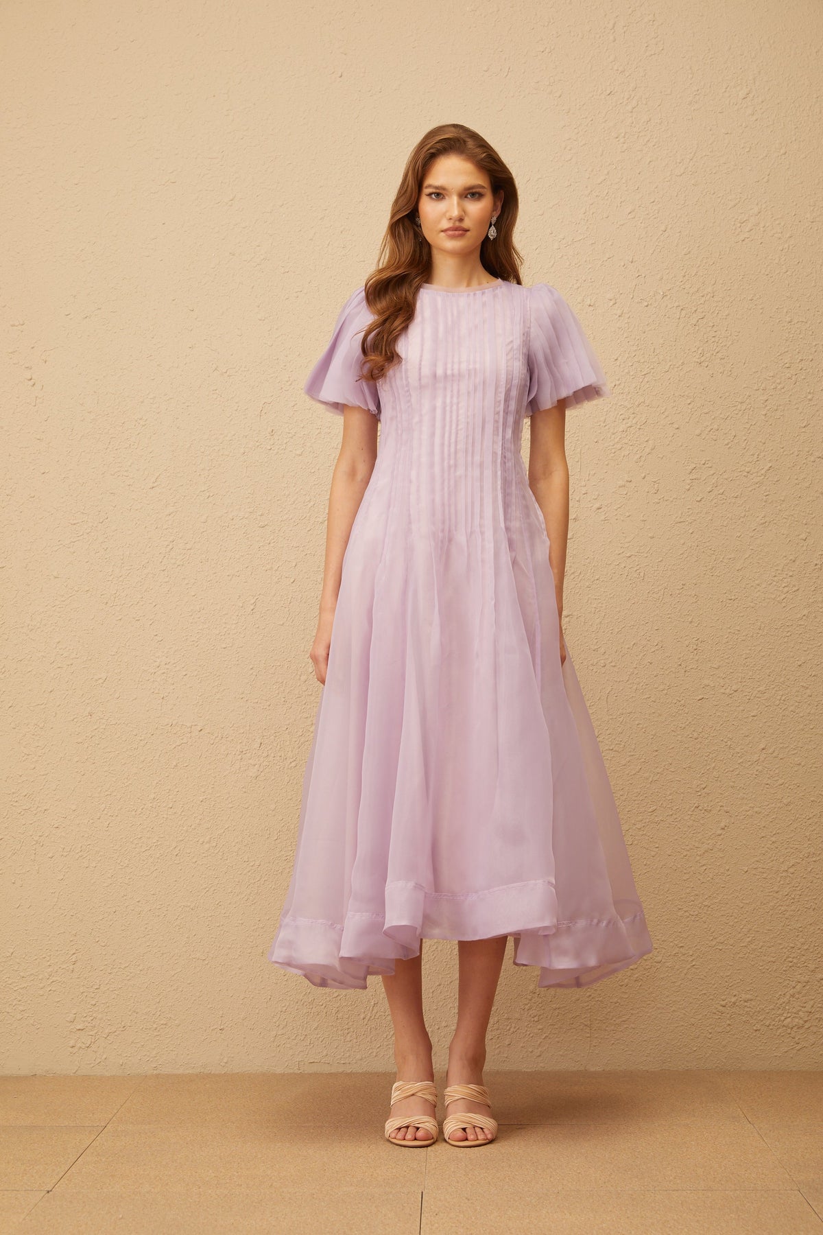 Léna Light Purple Pleated Organza Midi Dress