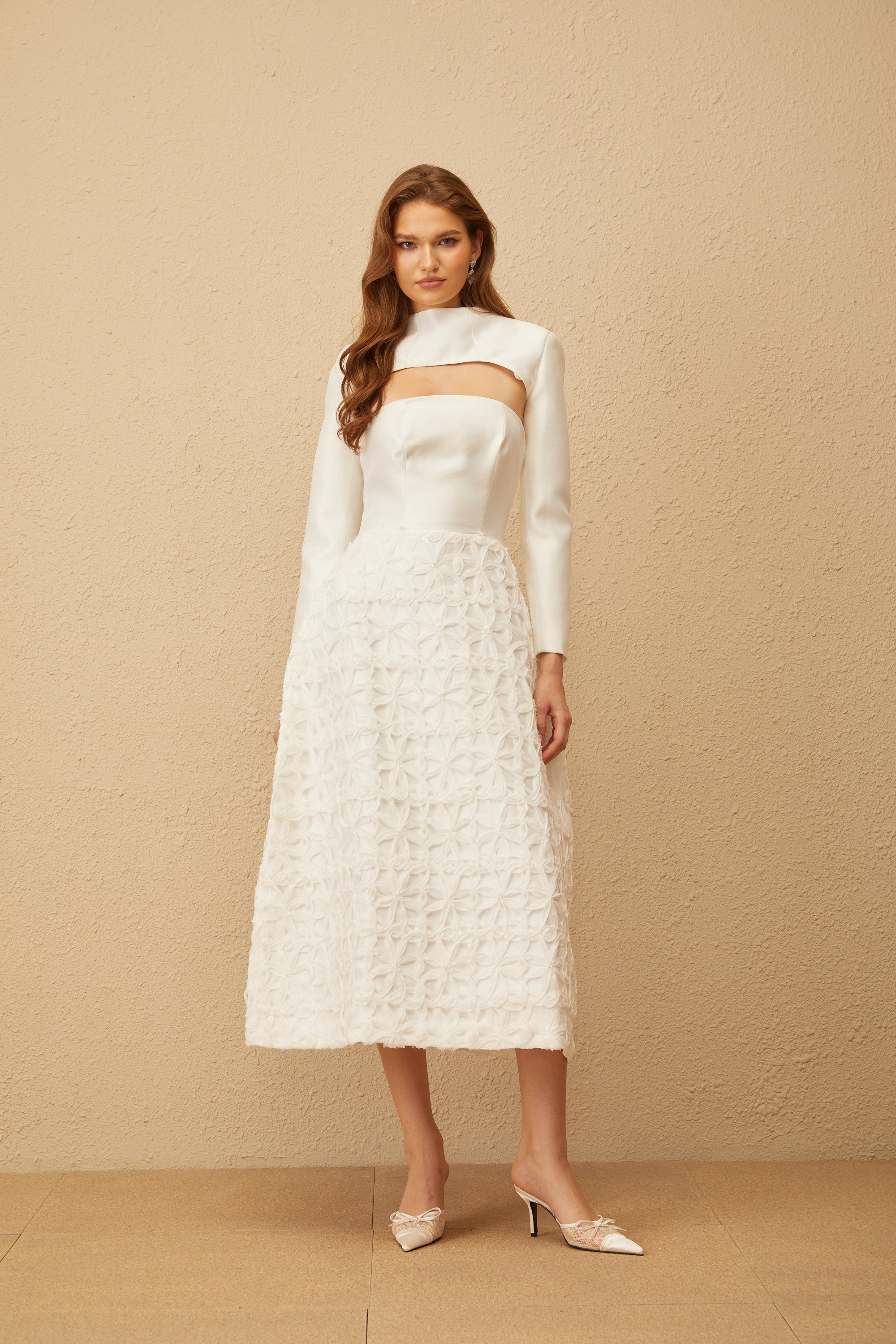 Dulcie White Floral Jacquard Shawl & Dress Set