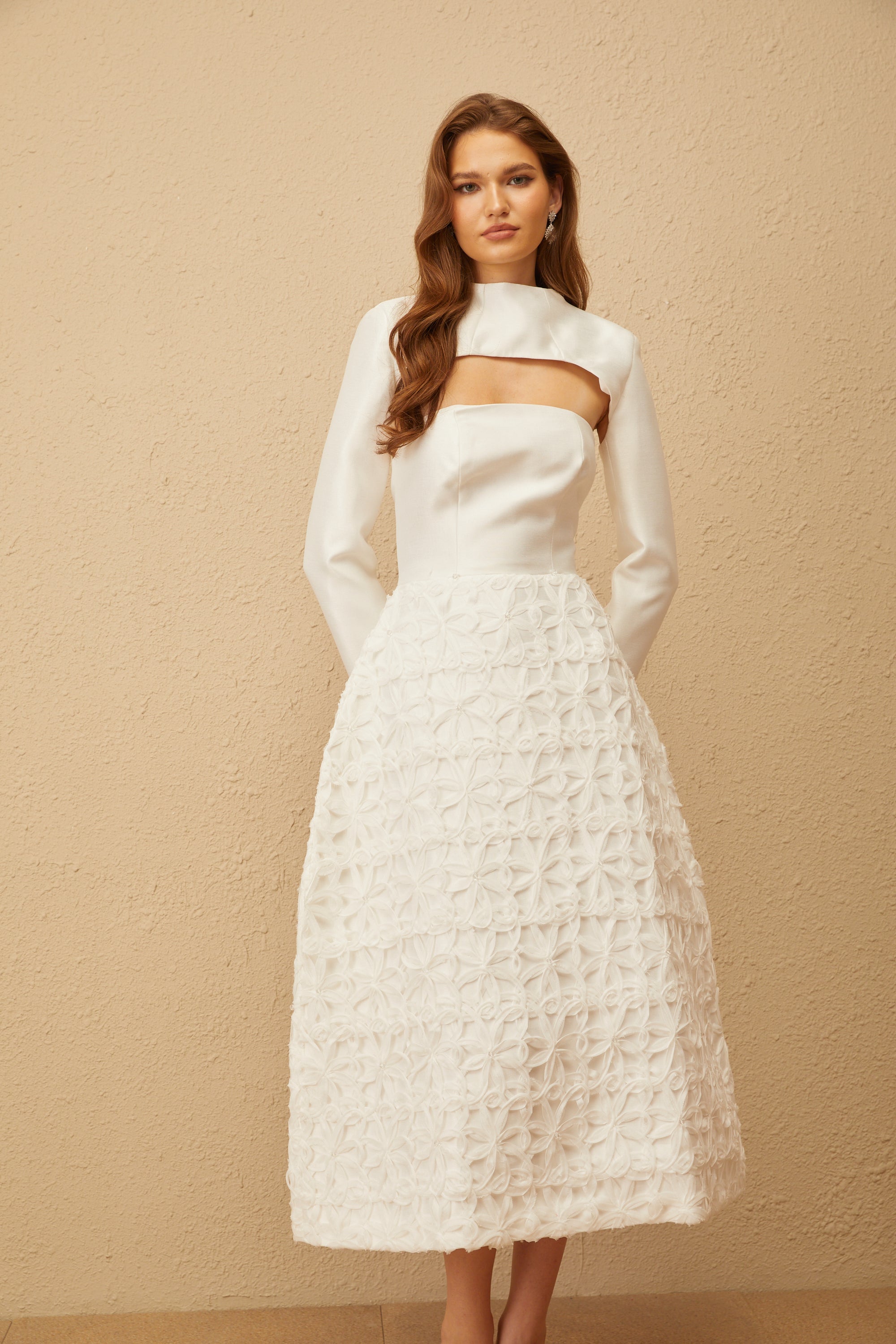 Dulcie White Floral Jacquard Shawl & Dress Set