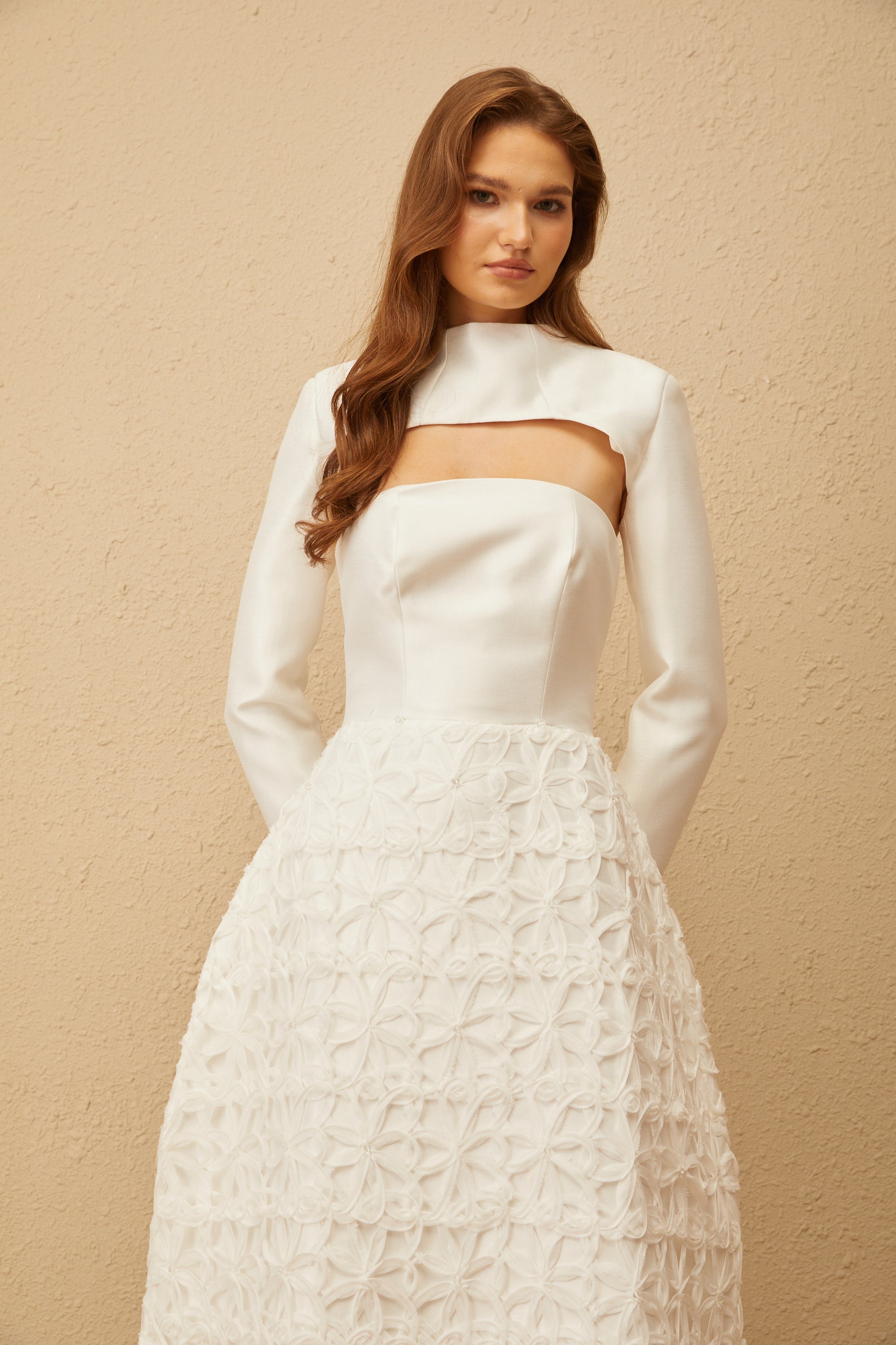 Dulcie White Floral Jacquard Shawl & Dress Set