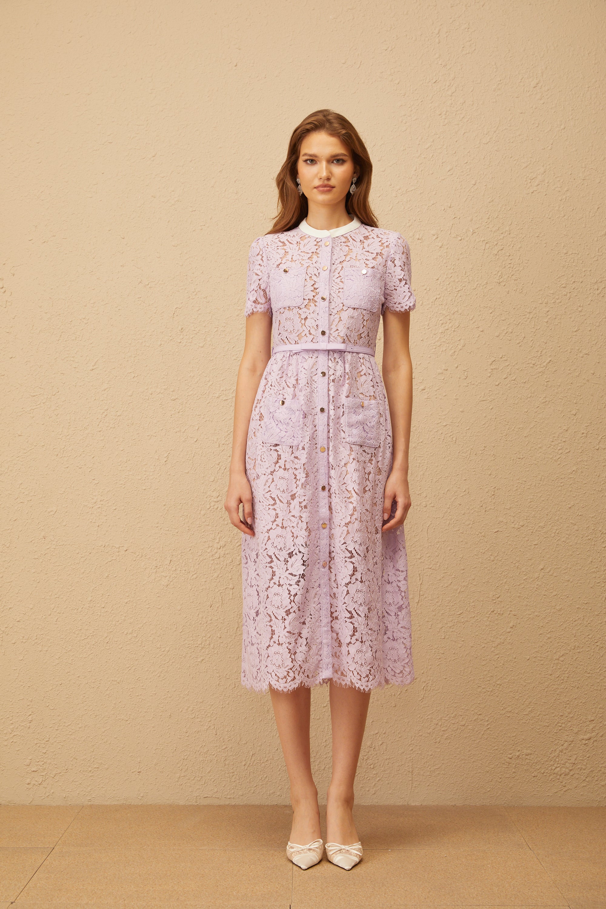 Églantine Purple Floral Lace Midi Dress