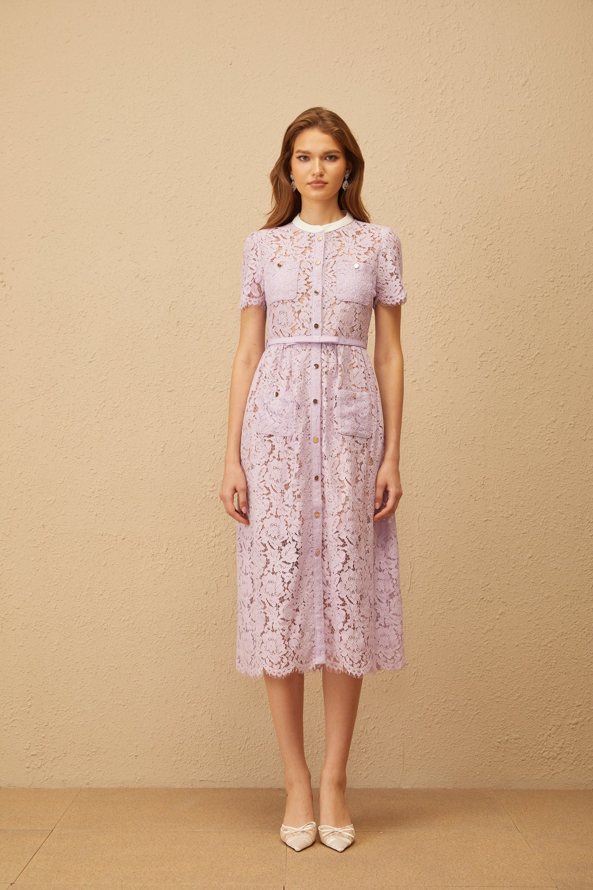 Églantine Purple Floral Lace Midi Dress