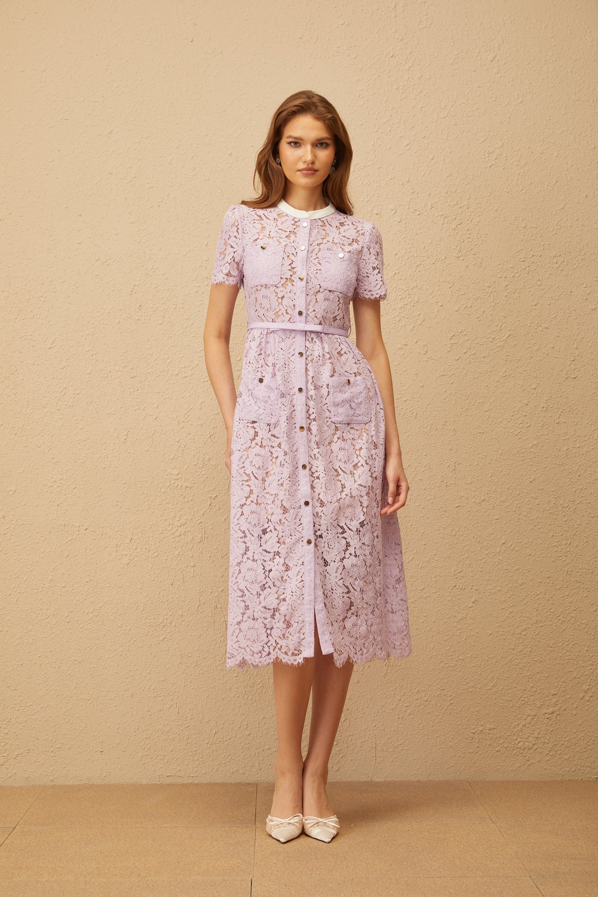Églantine Purple Floral Lace Midi Dress