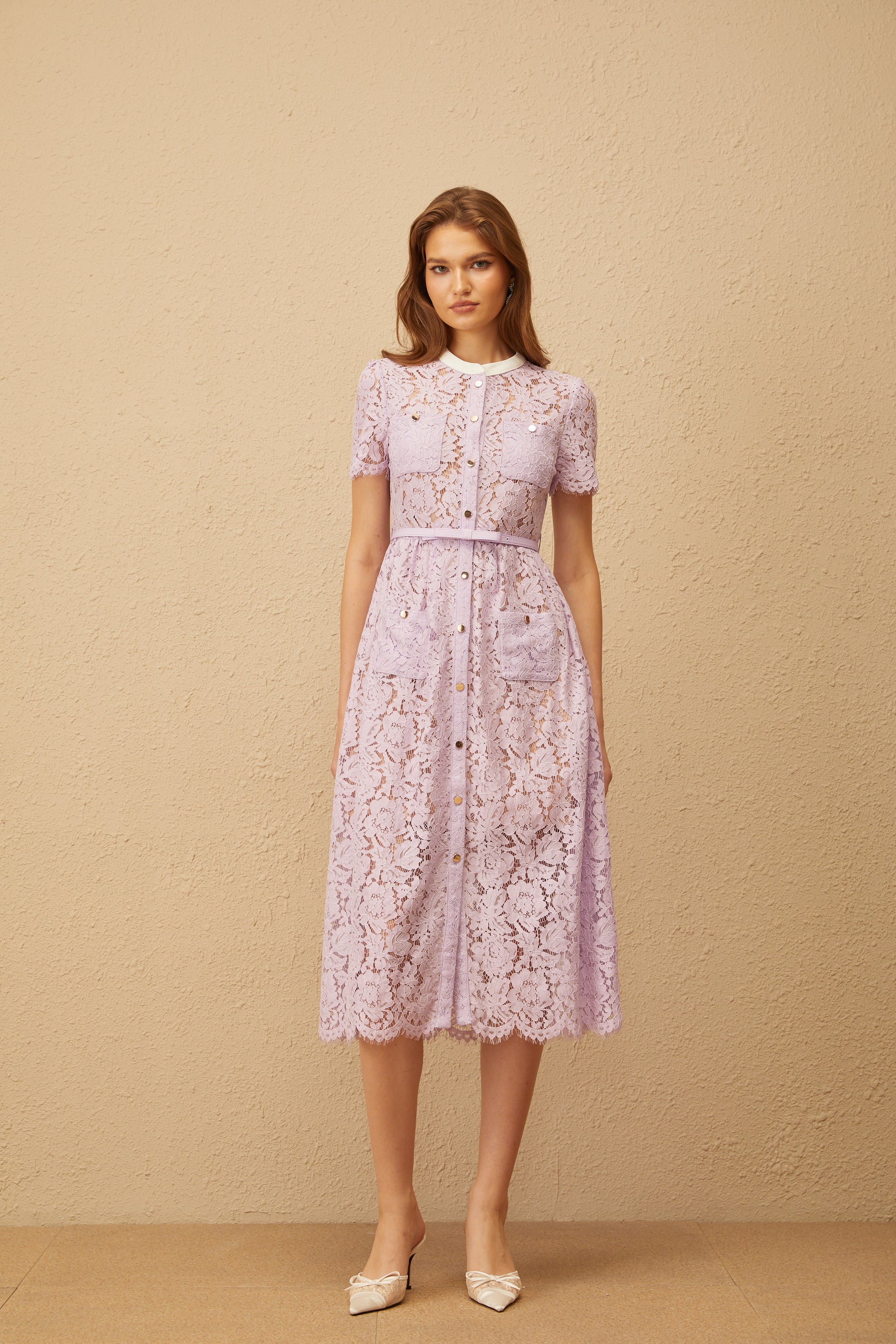 Églantine Purple Floral Lace Midi Dress