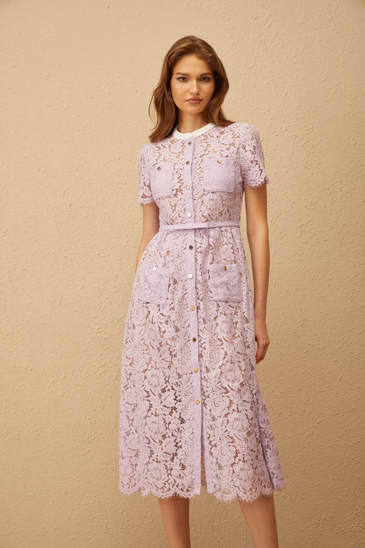 Églantine Purple Floral Lace Midi Dress