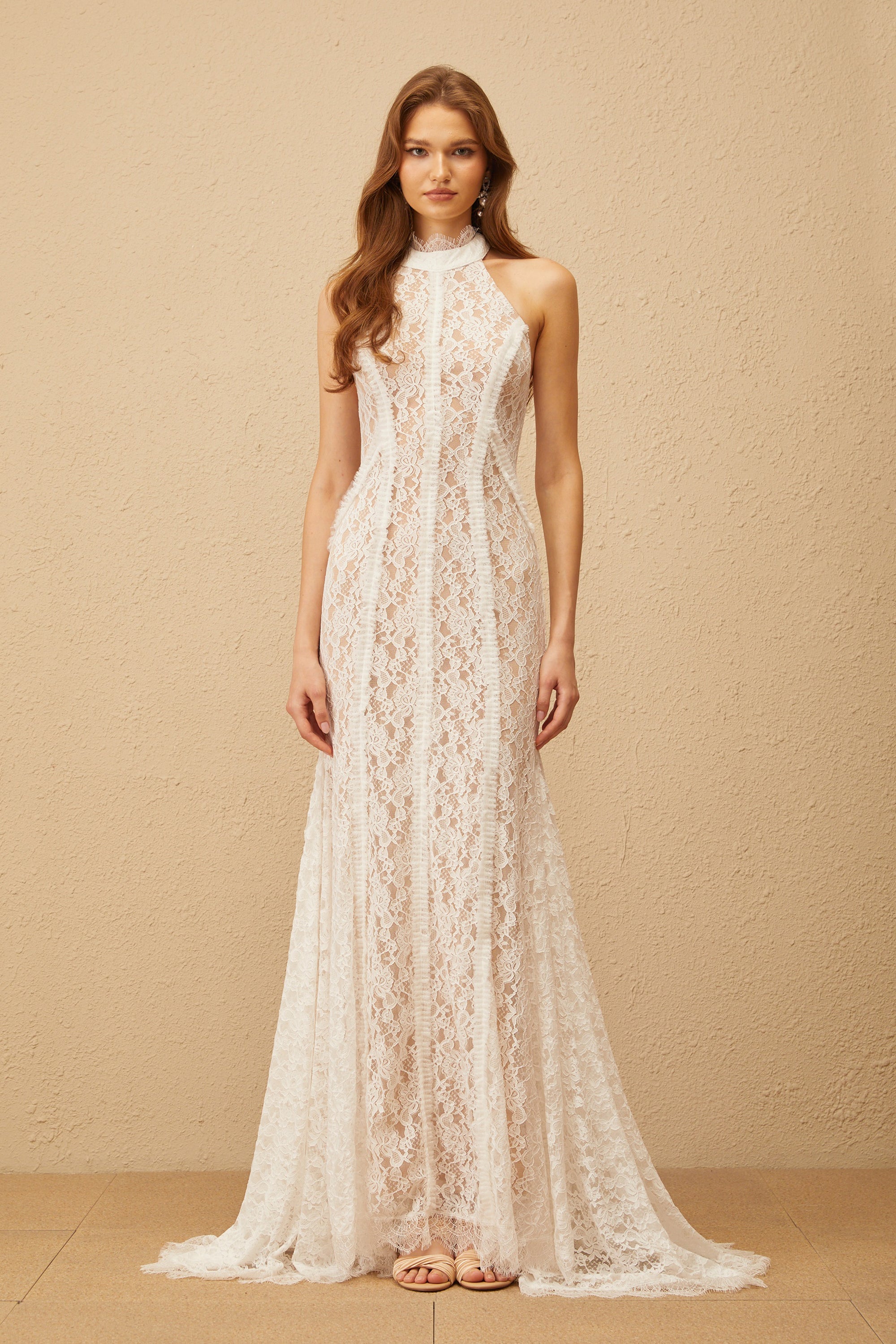 Gaëlle White Train Design Lace Maxi Dress (Final Sale-US Only)