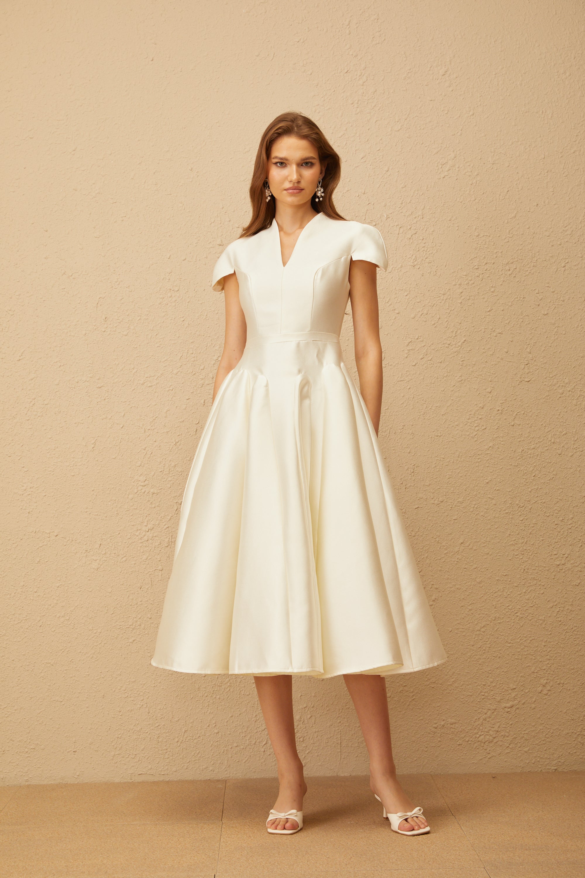 Aventin White Godet Design Midi Dress (Final Sale-US Only)