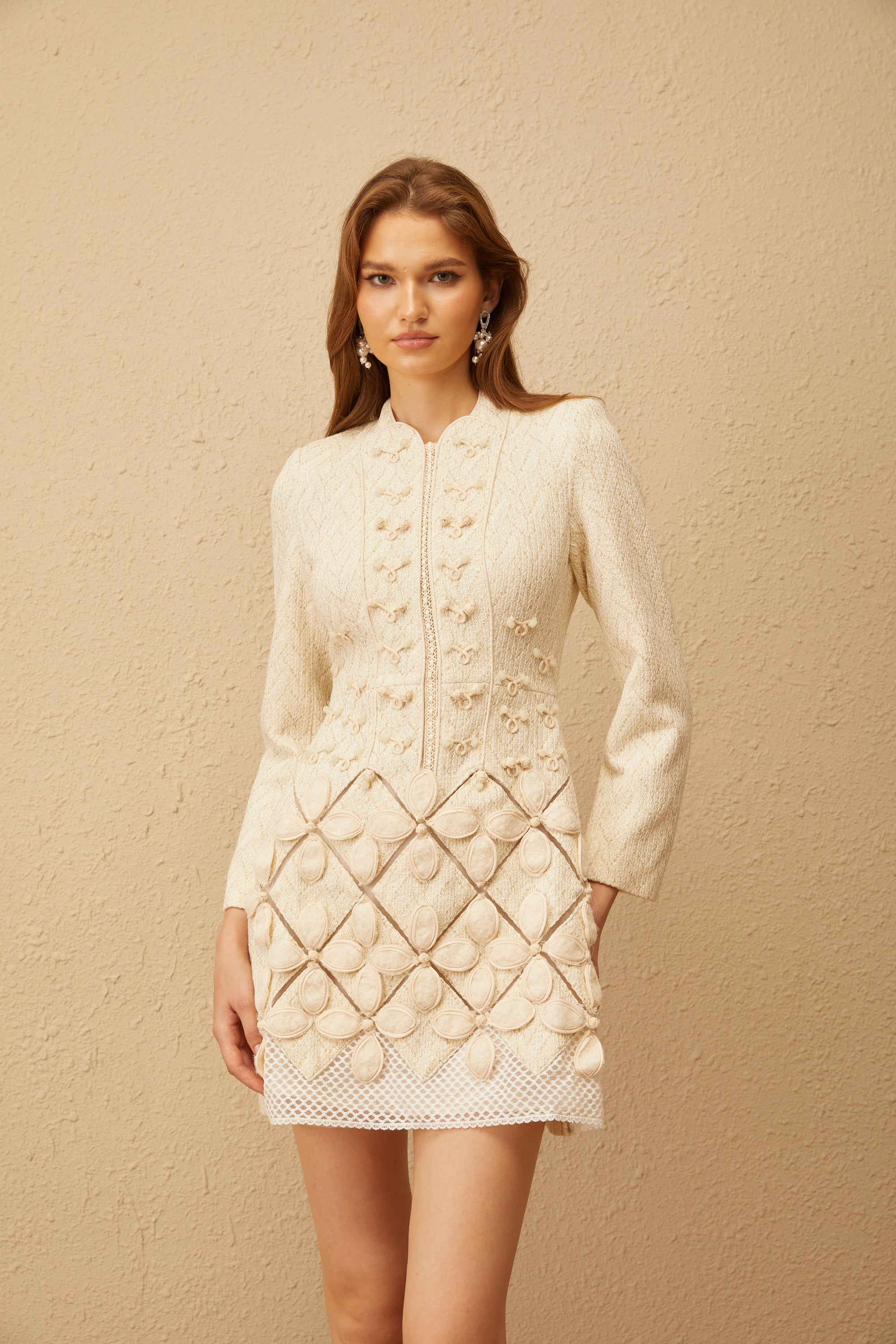 Carlota White Floral Crochet Knit Mini Dress