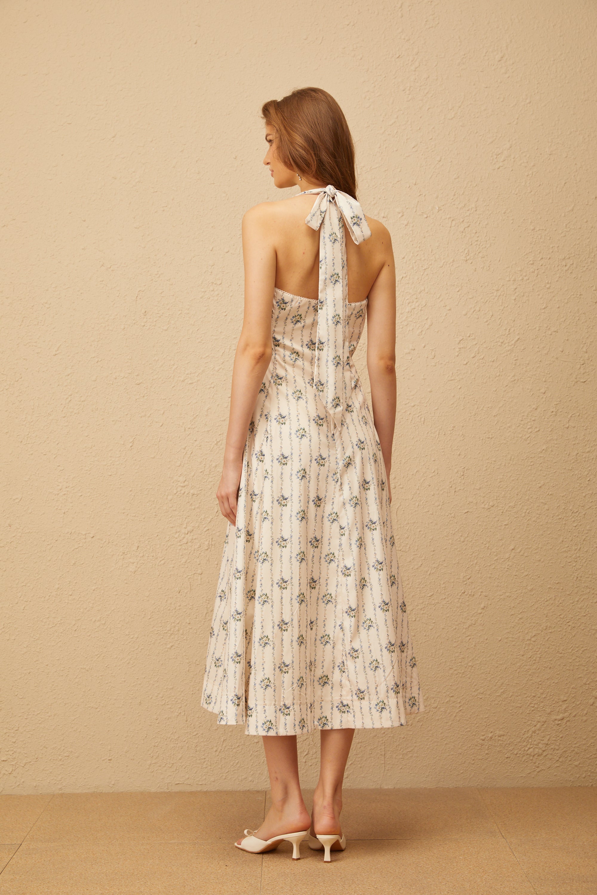 Estelle White Halterneck Floral Print Midi Dress (Final Sale)