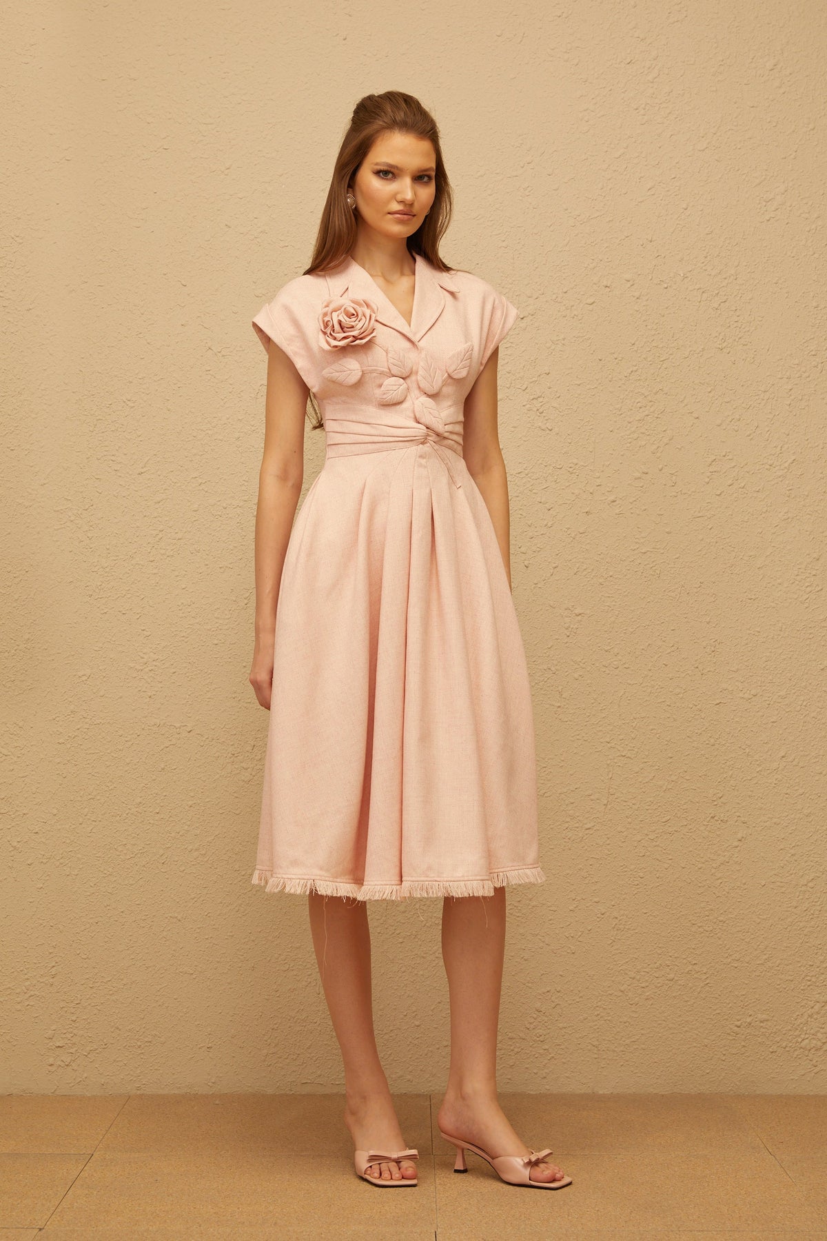 Bernadett Pink 3D Petal Pleated Midi Dress (Final Sale-US Only)