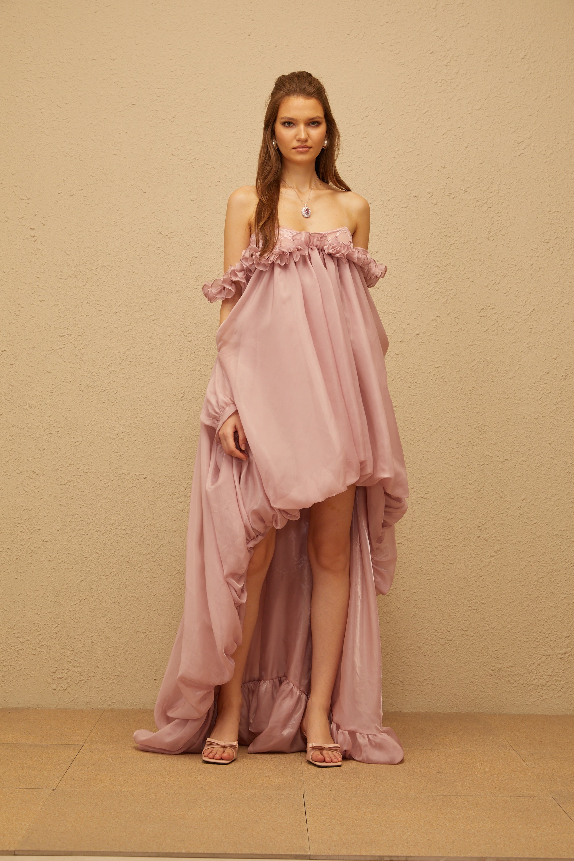 Brooklyn Pink Glossy Bubble Hem Mini Dress