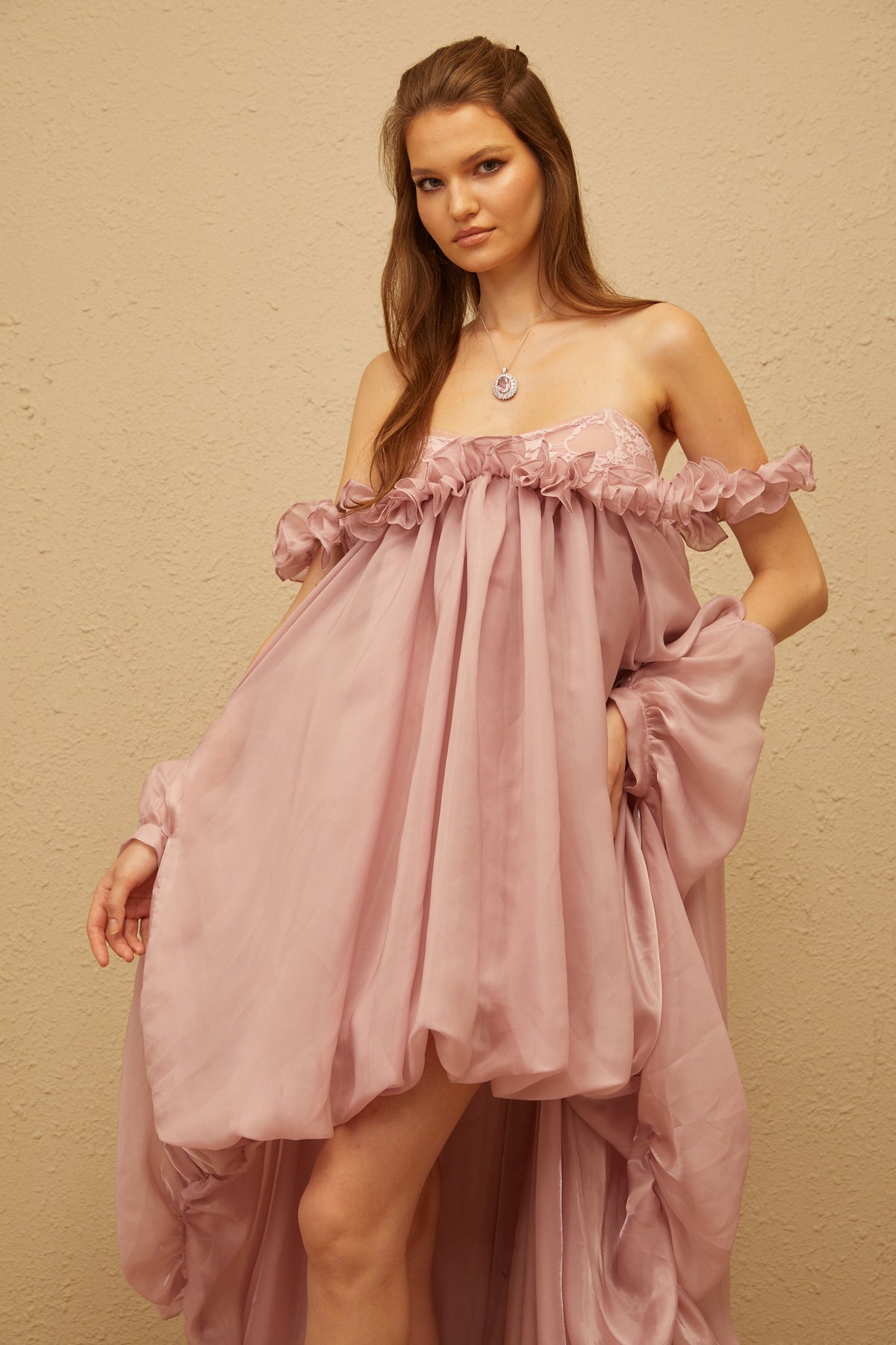 Brooklyn Pink Glossy Bubble Hem Mini Dress