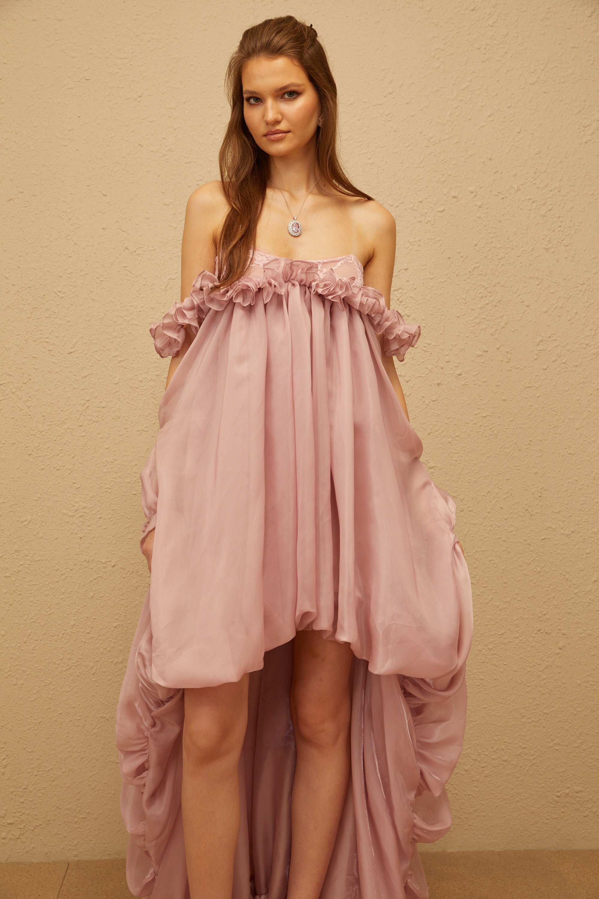 Brooklyn Pink Glossy Bubble Hem Mini Dress