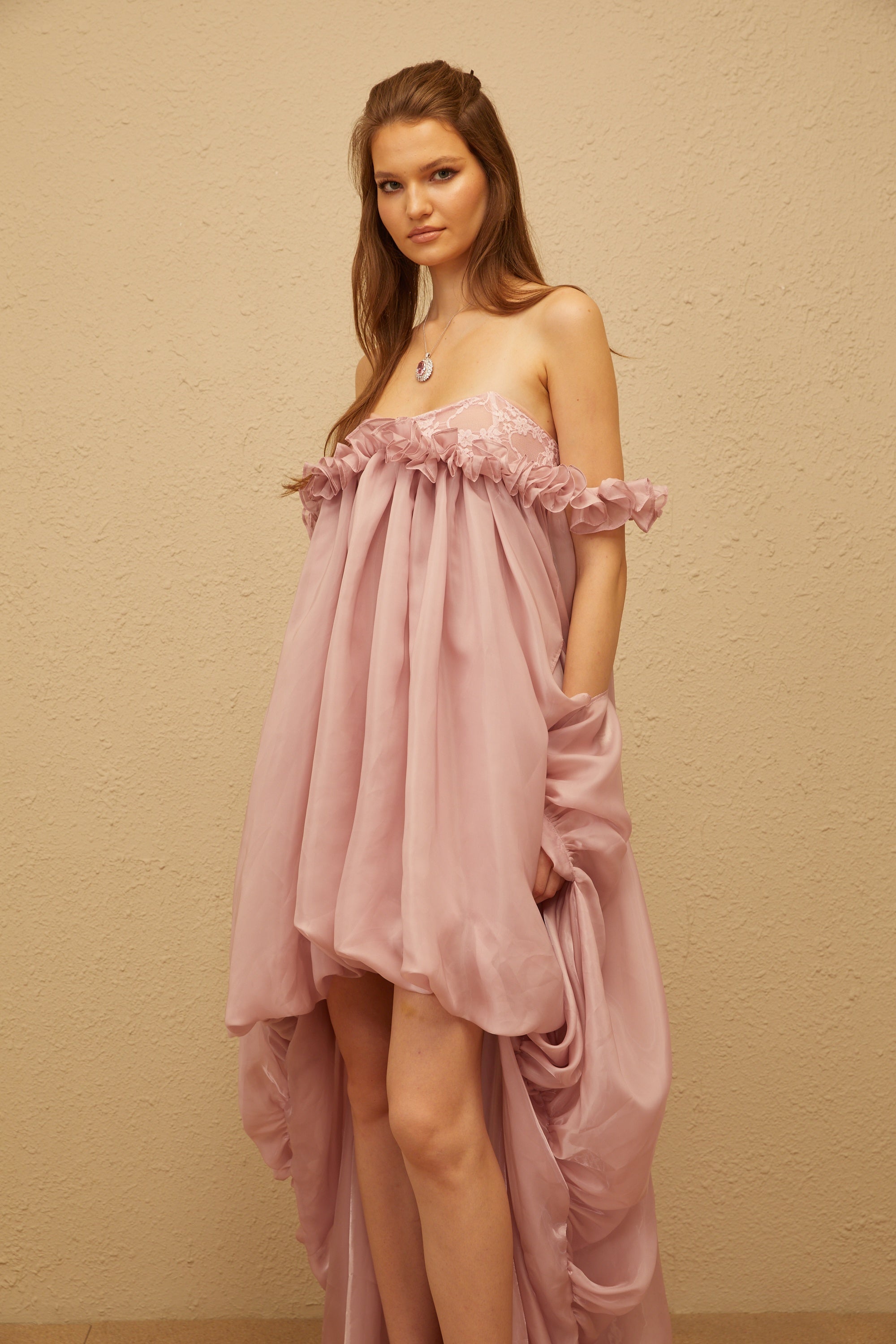 Brooklyn Pink Glossy Bubble Hem Mini Dress